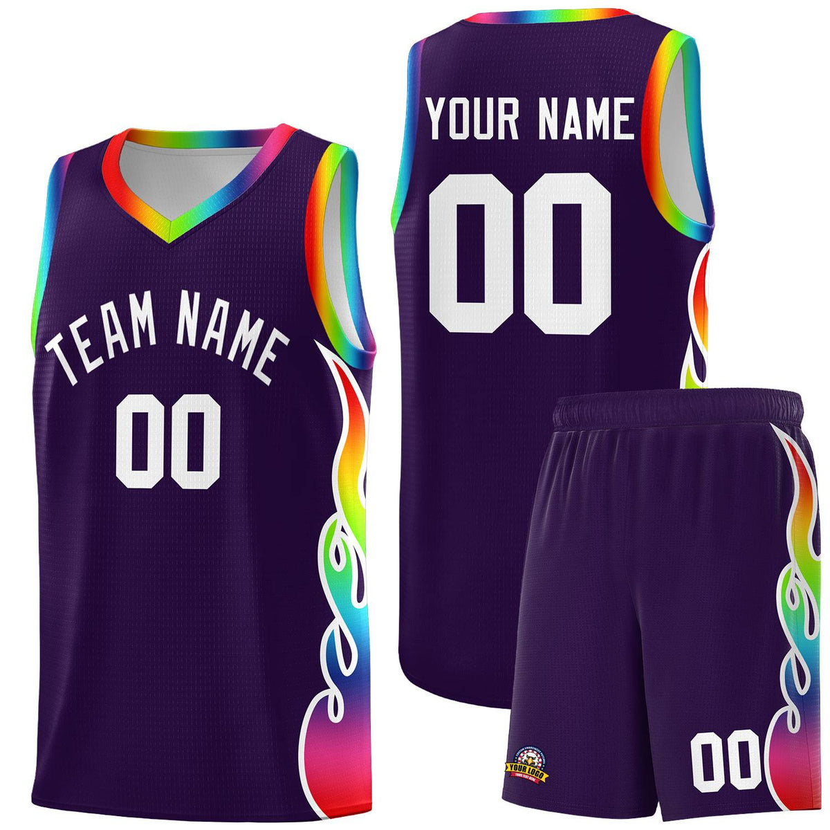 Custom Purple Side Flame Pattern Fashion Sports Uniform Basketball Jersey