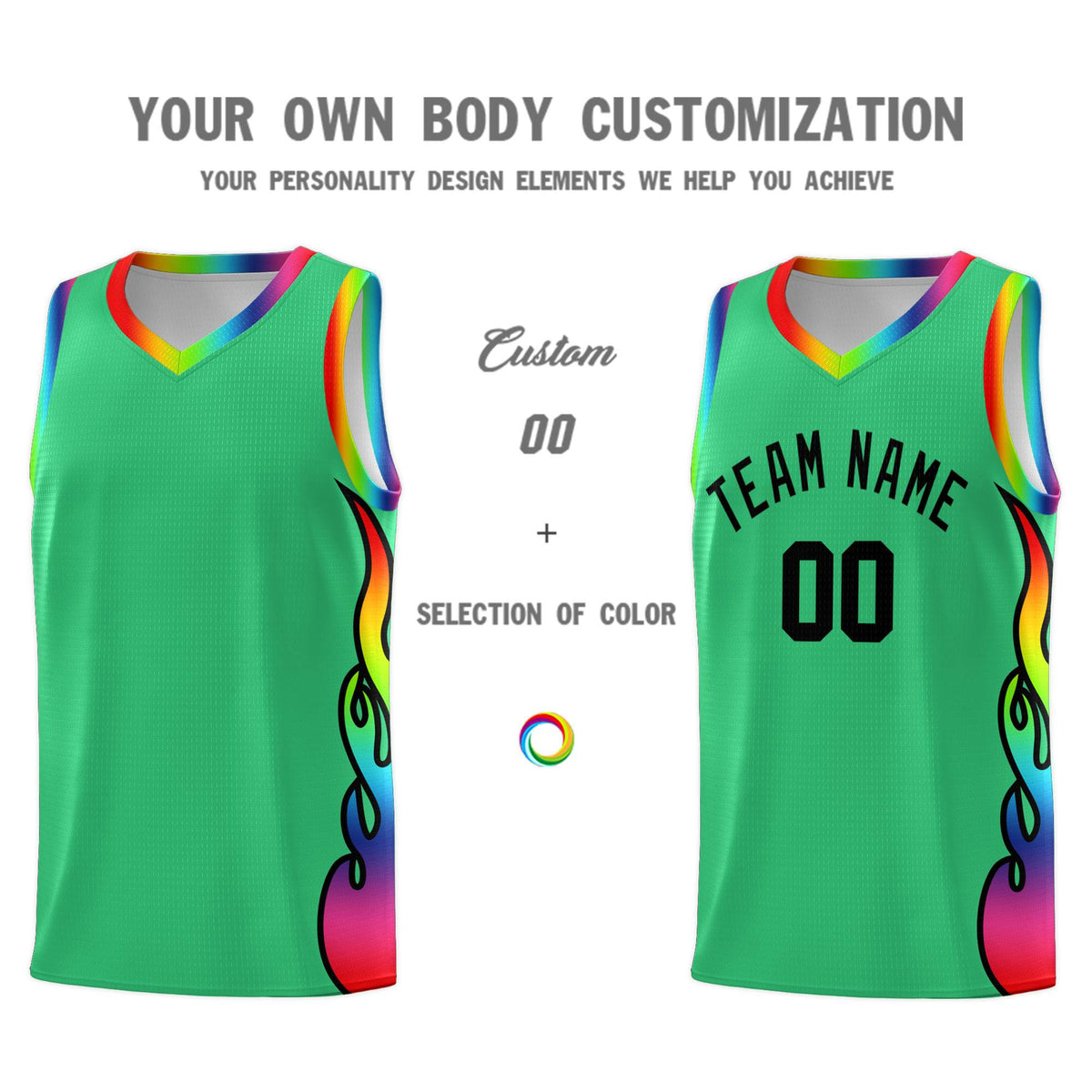 Custom Kelly Green Side Flame Pattern Fashion Sports Uniform Basketball Jersey