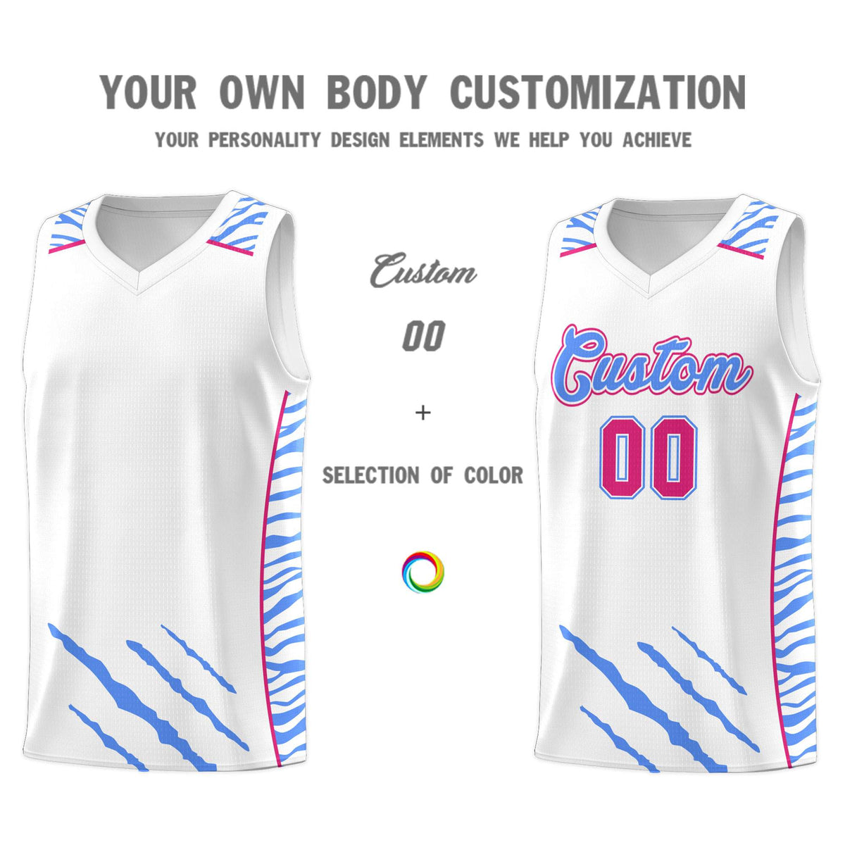 Custom White Personalized Tiger Claw Pattern Sports Uniform Basketball Jersey