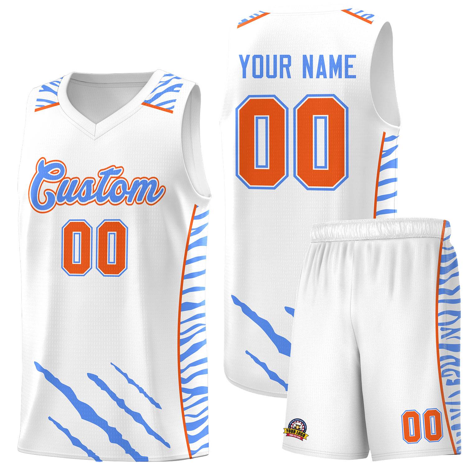 Custom White Personalized Tiger Claw Pattern Sports Uniform Basketball Jersey