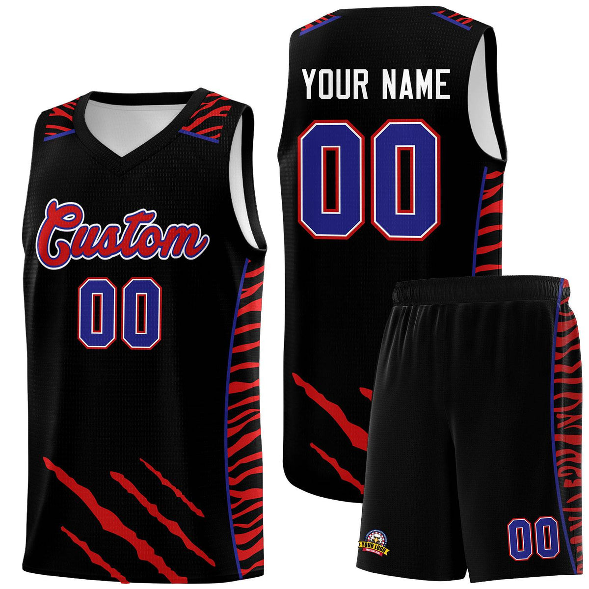 Custom Black Personalized Tiger Claw Pattern Sports Uniform Basketball Jersey