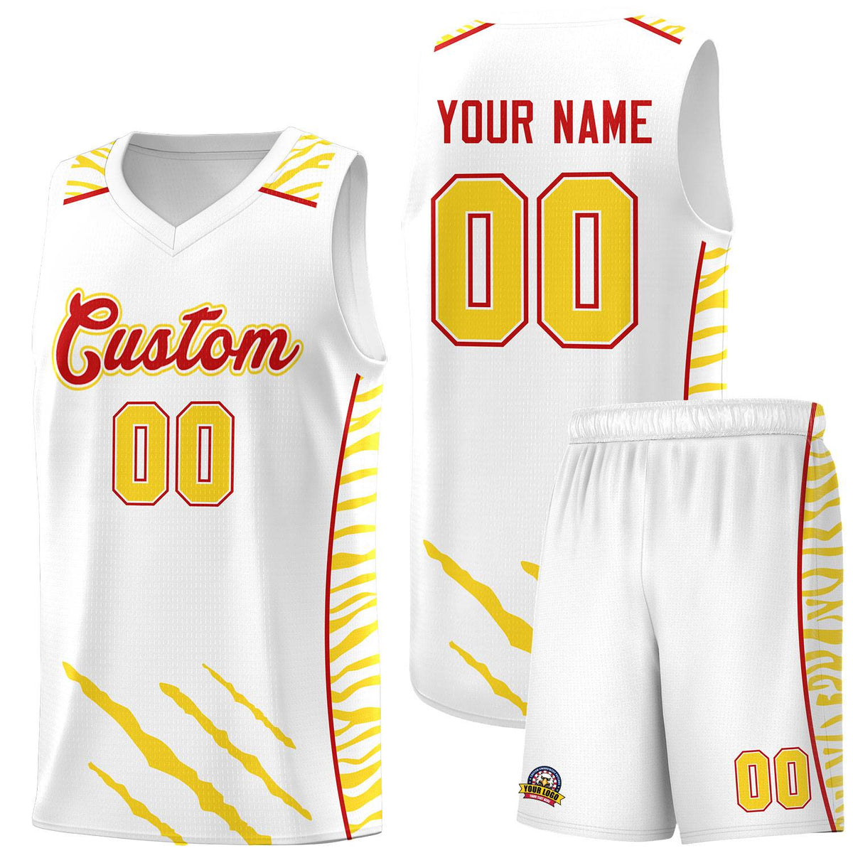 Custom White Personalized Tiger Claw Pattern Sports Uniform Basketball Jersey