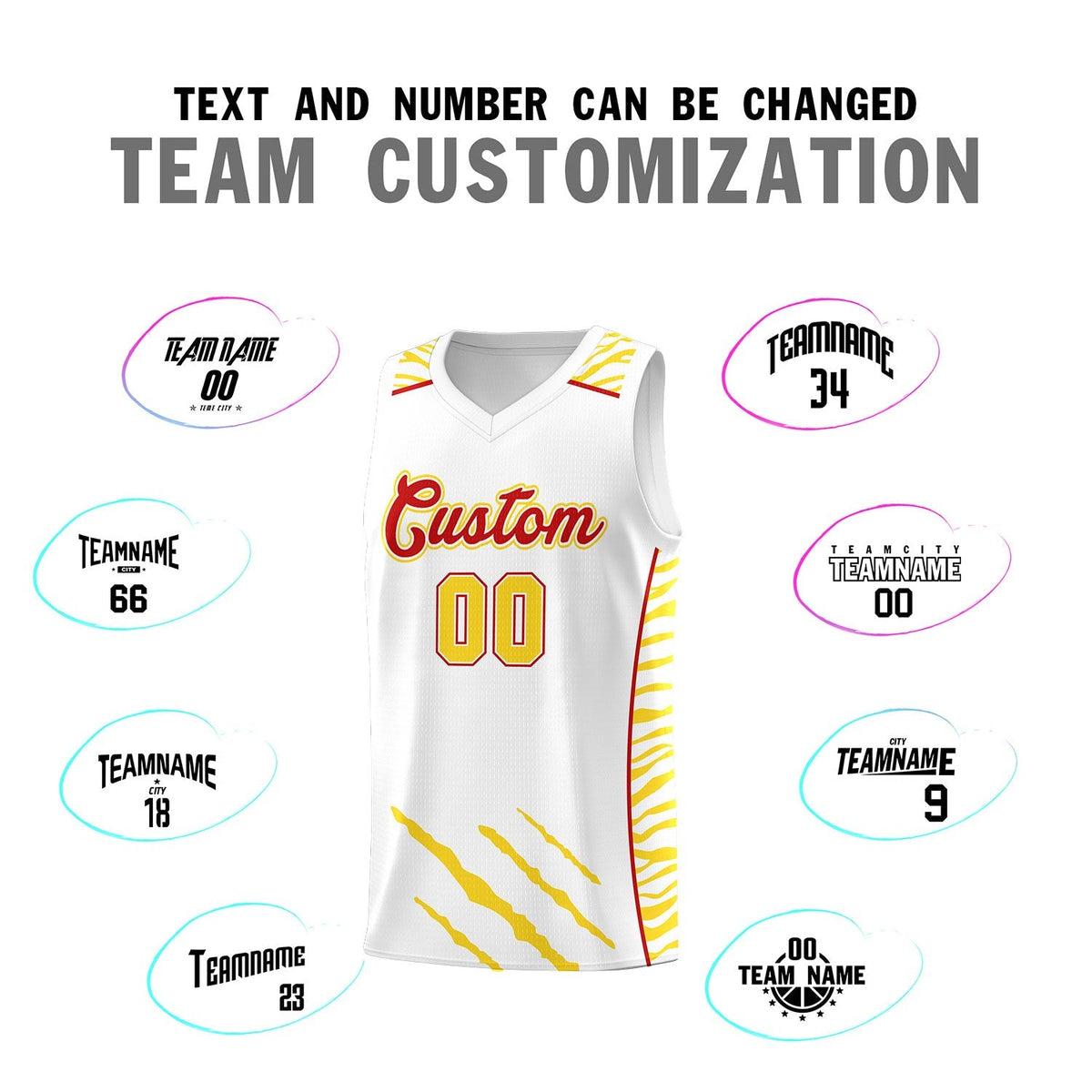 Custom White Personalized Tiger Claw Pattern Sports Uniform Basketball Jersey
