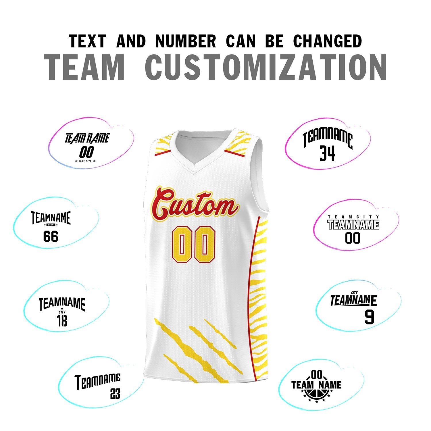 Custom White Personalized Tiger Claw Pattern Sports Uniform Basketball Jersey