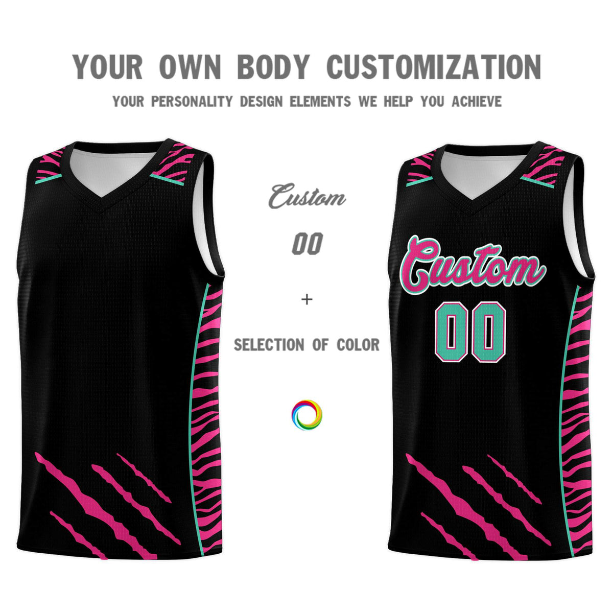 Custom Black Personalized Tiger Claw Pattern Sports Uniform Basketball Jersey