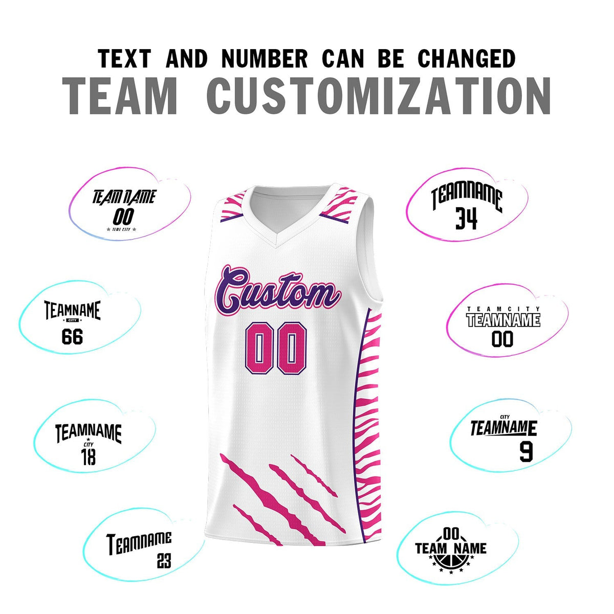 Custom White Personalized Tiger Claw Pattern Sports Uniform Basketball Jersey