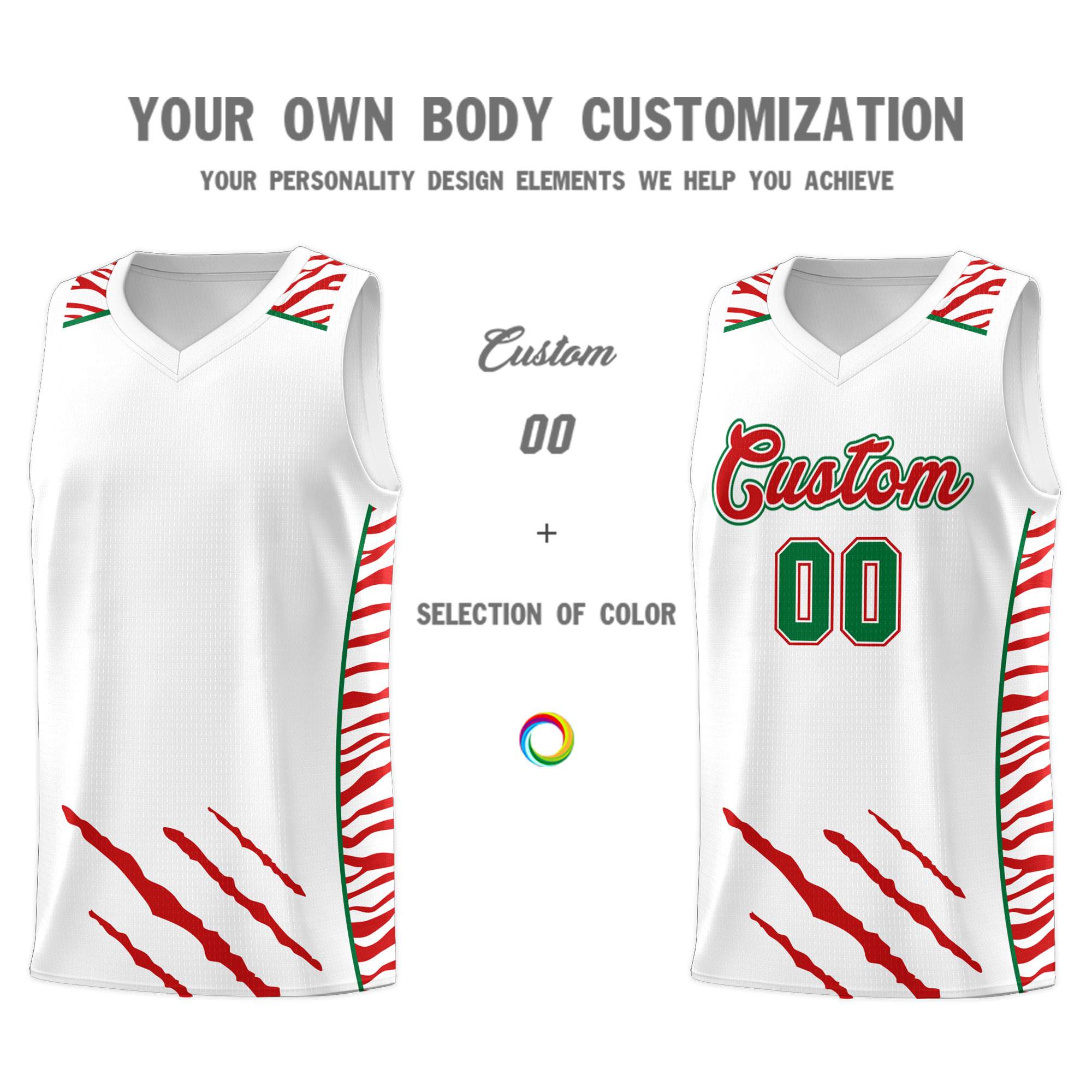 Custom White Personalized Tiger Claw Pattern Sports Uniform Basketball Jersey