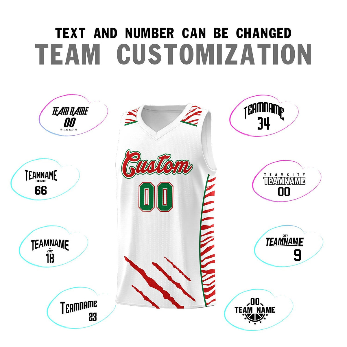 Custom White Personalized Tiger Claw Pattern Sports Uniform Basketball Jersey
