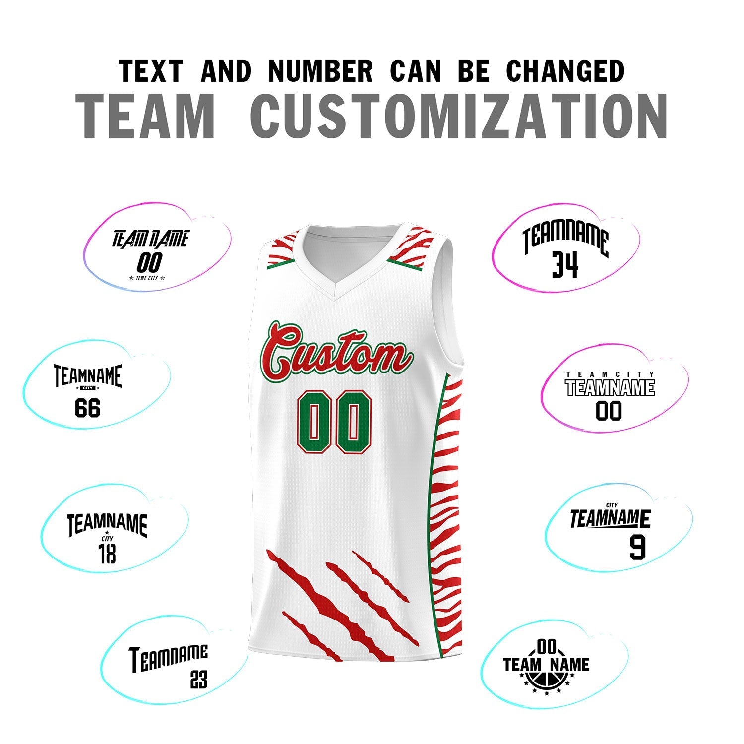 Custom White Personalized Tiger Claw Pattern Sports Uniform Basketball Jersey