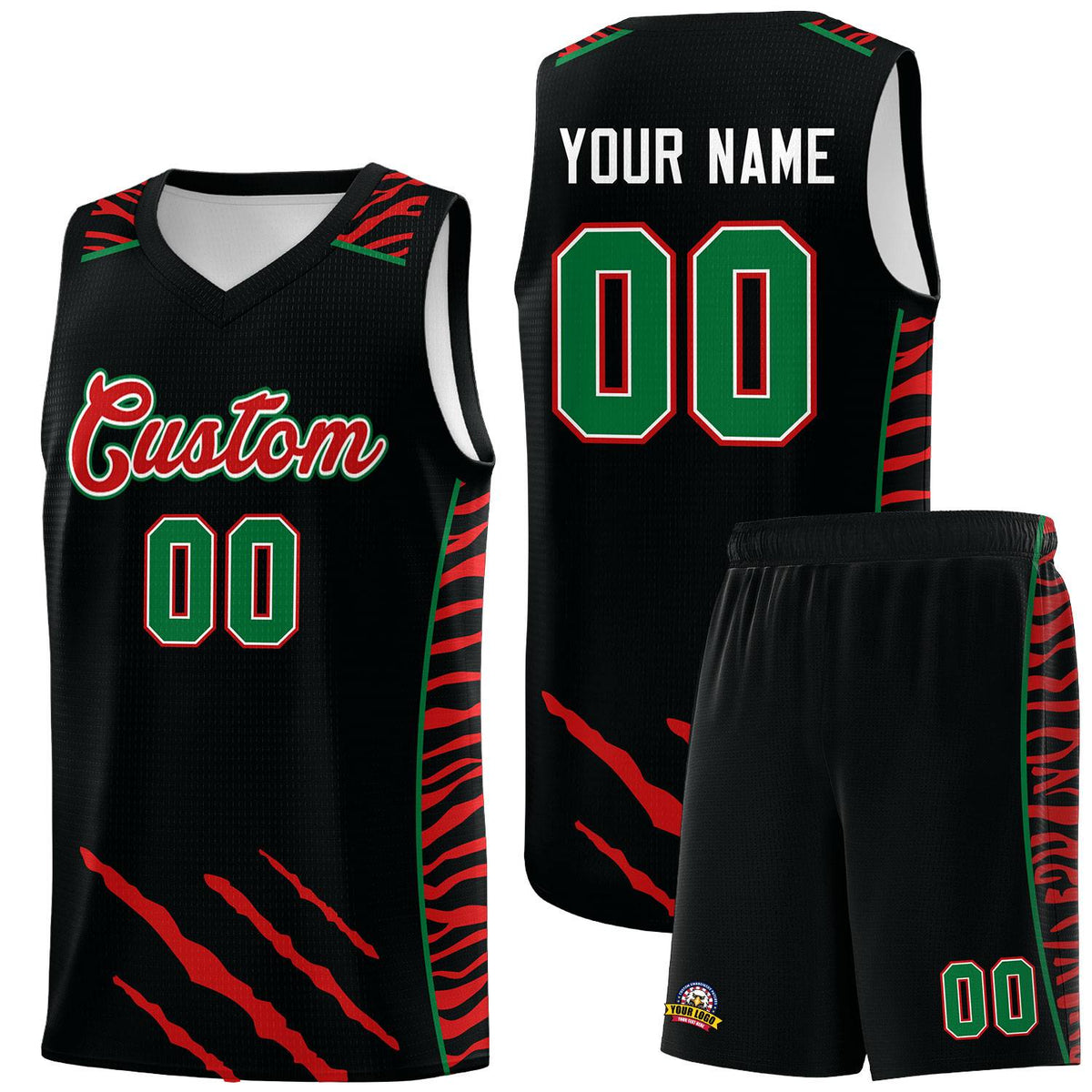 Custom Black Personalized Tiger Claw Pattern Sports Uniform Basketball Jersey