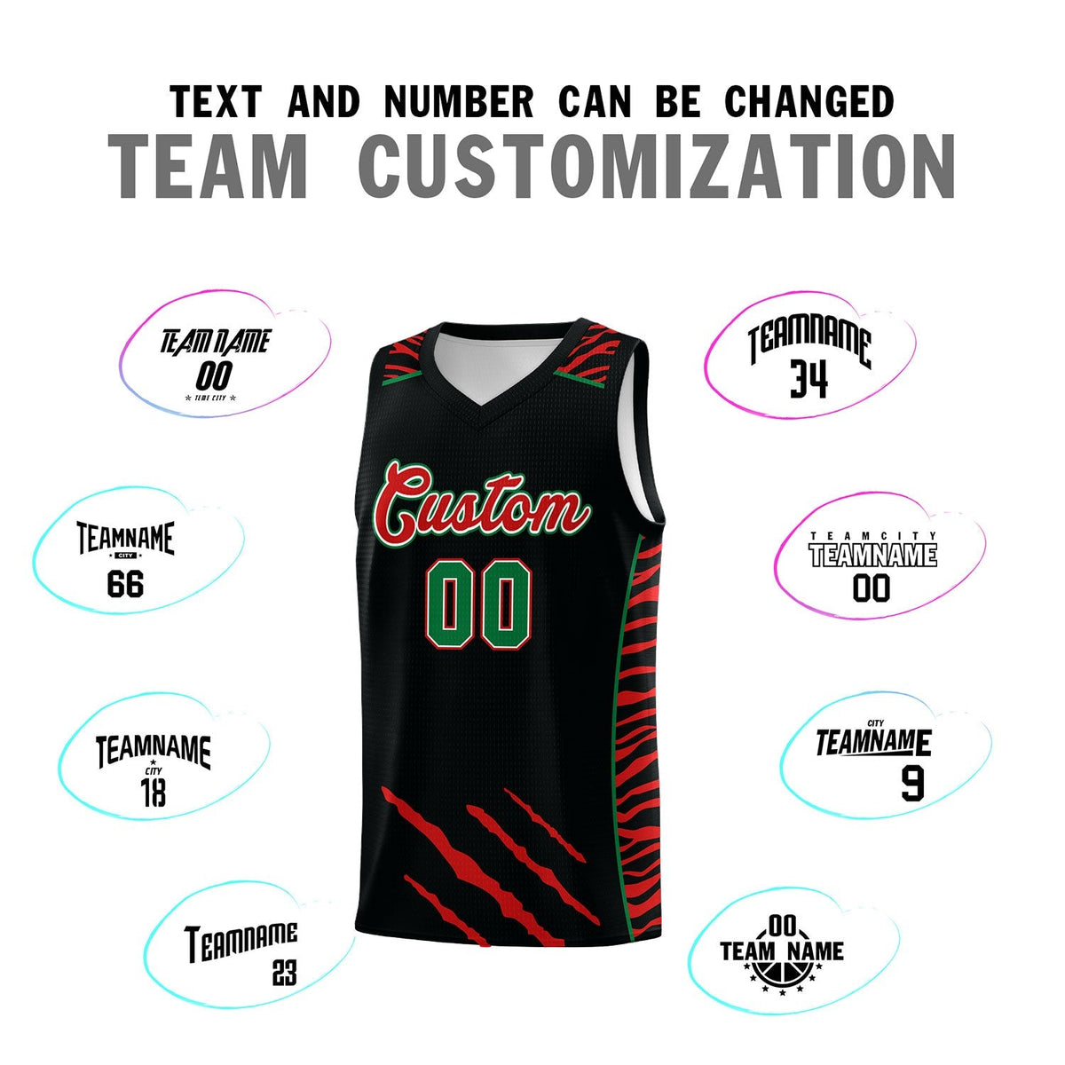 Custom Black Personalized Tiger Claw Pattern Sports Uniform Basketball Jersey