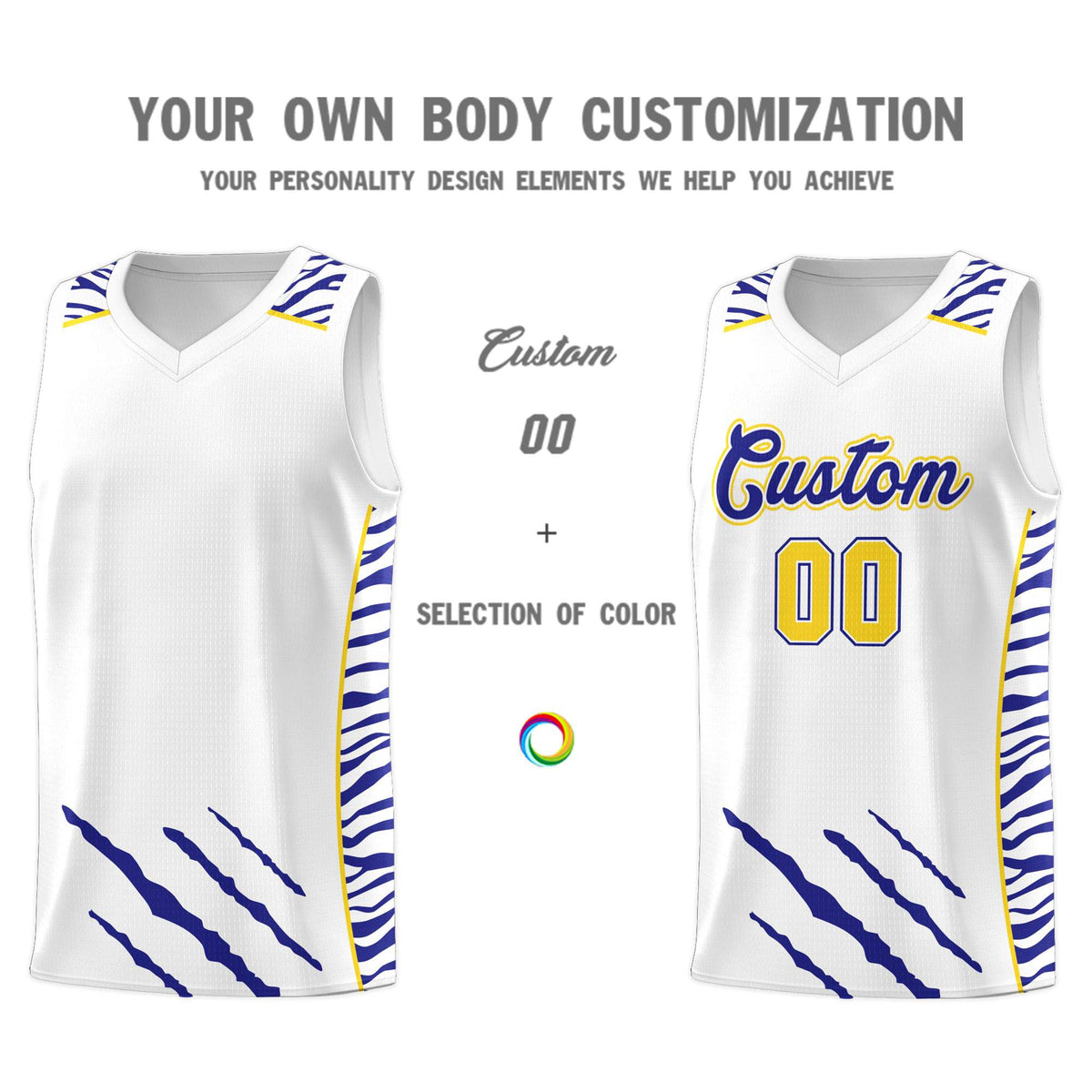 Custom White Personalized Tiger Claw Pattern Sports Uniform Basketball Jersey