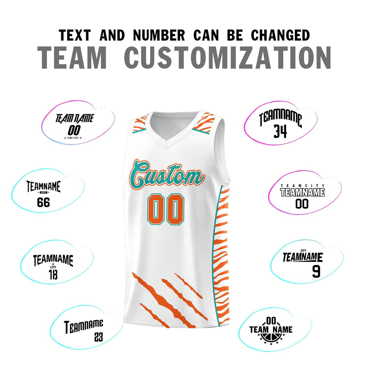 Custom White Personalized Tiger Claw Pattern Sports Uniform Basketball Jersey