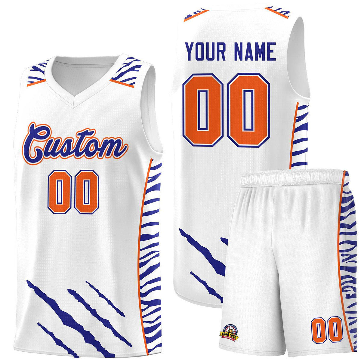 Custom White Personalized Tiger Claw Pattern Sports Uniform Basketball Jersey