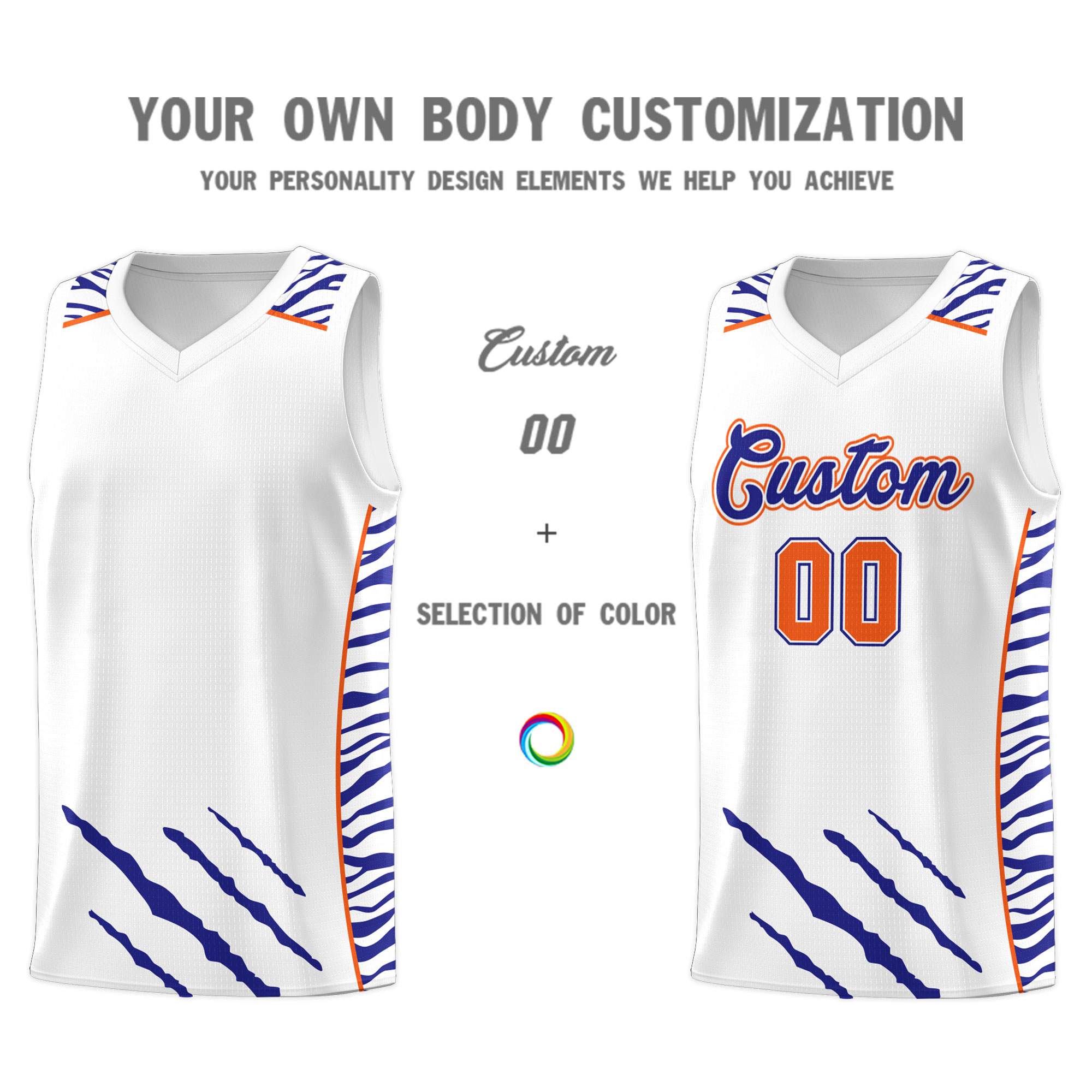 Custom White Personalized Tiger Claw Pattern Sports Uniform Basketball Jersey