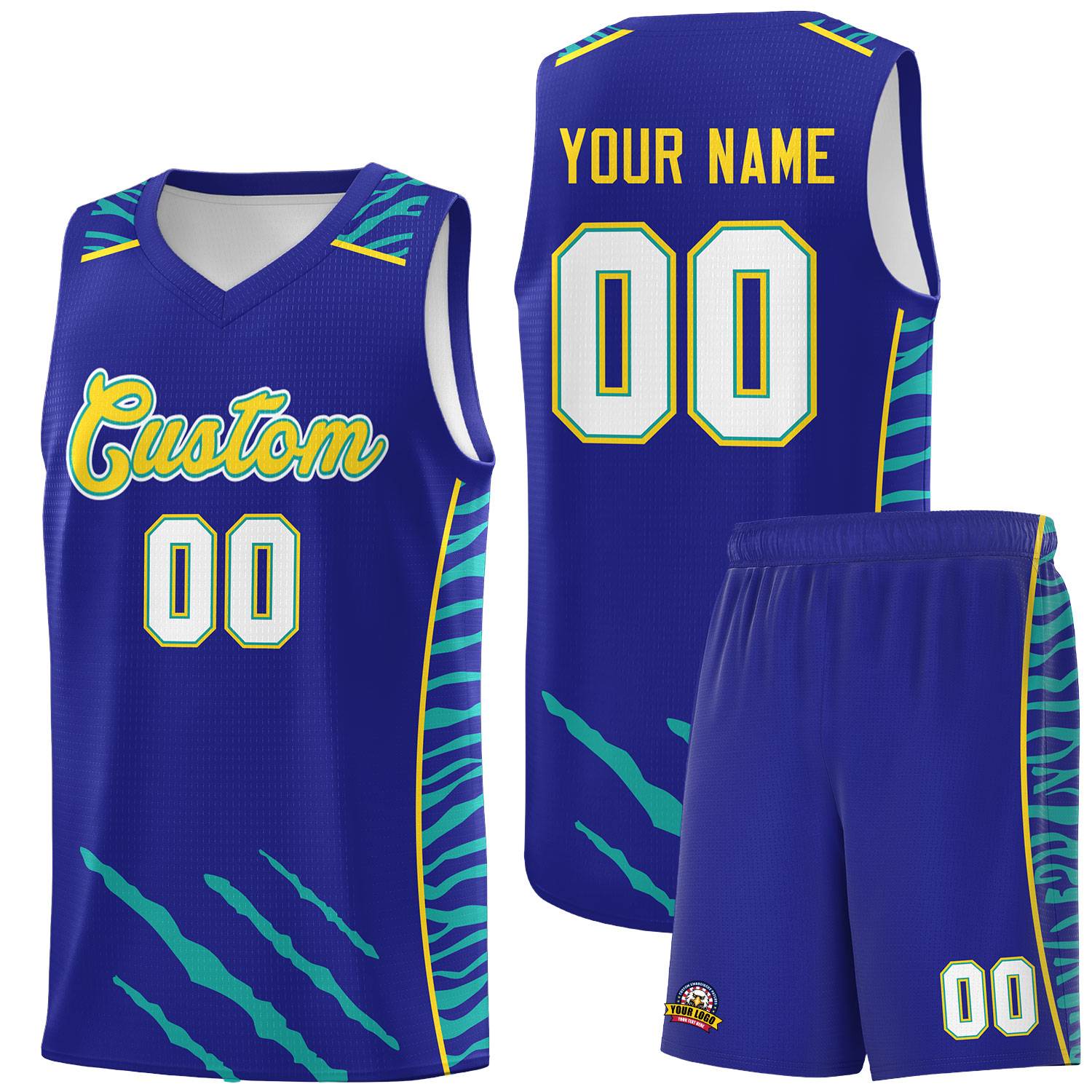 Custom Royal Personalized Tiger Claw Pattern Sports Uniform Basketball Jersey