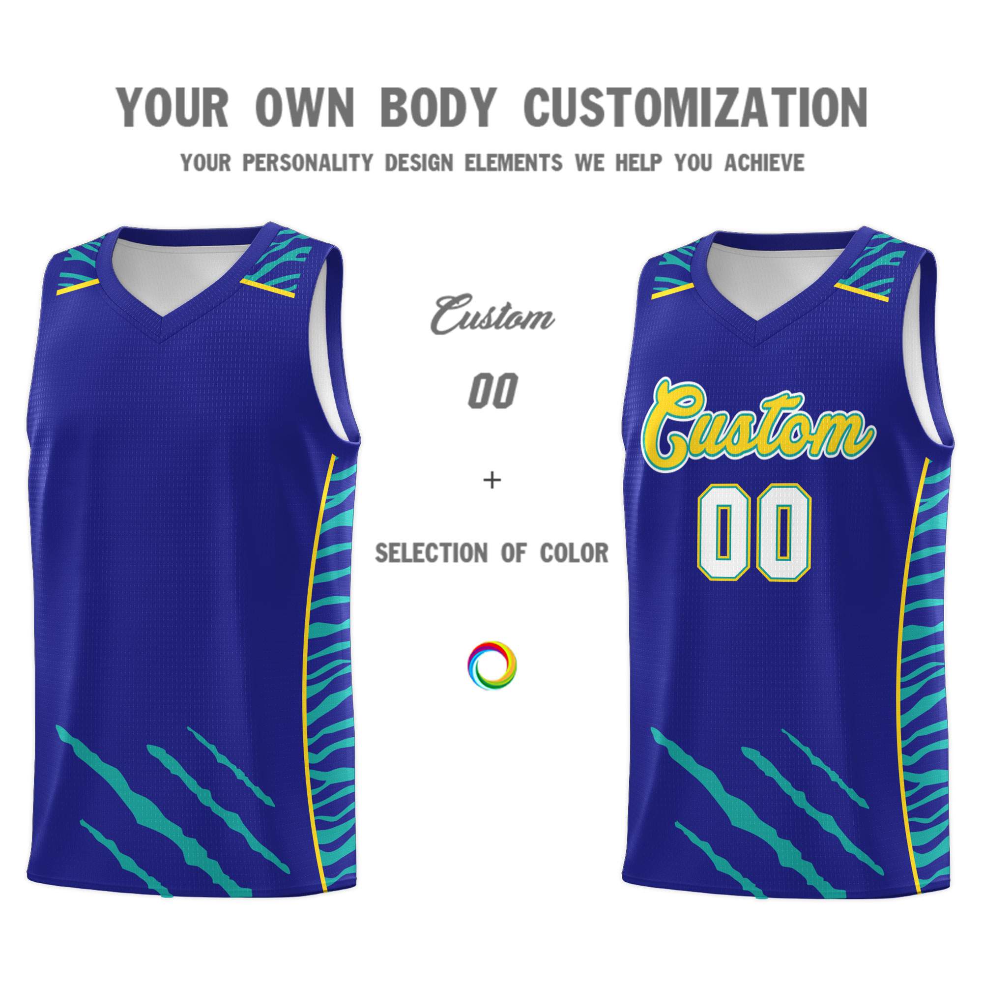 Custom Royal Personalized Tiger Claw Pattern Sports Uniform Basketball Jersey