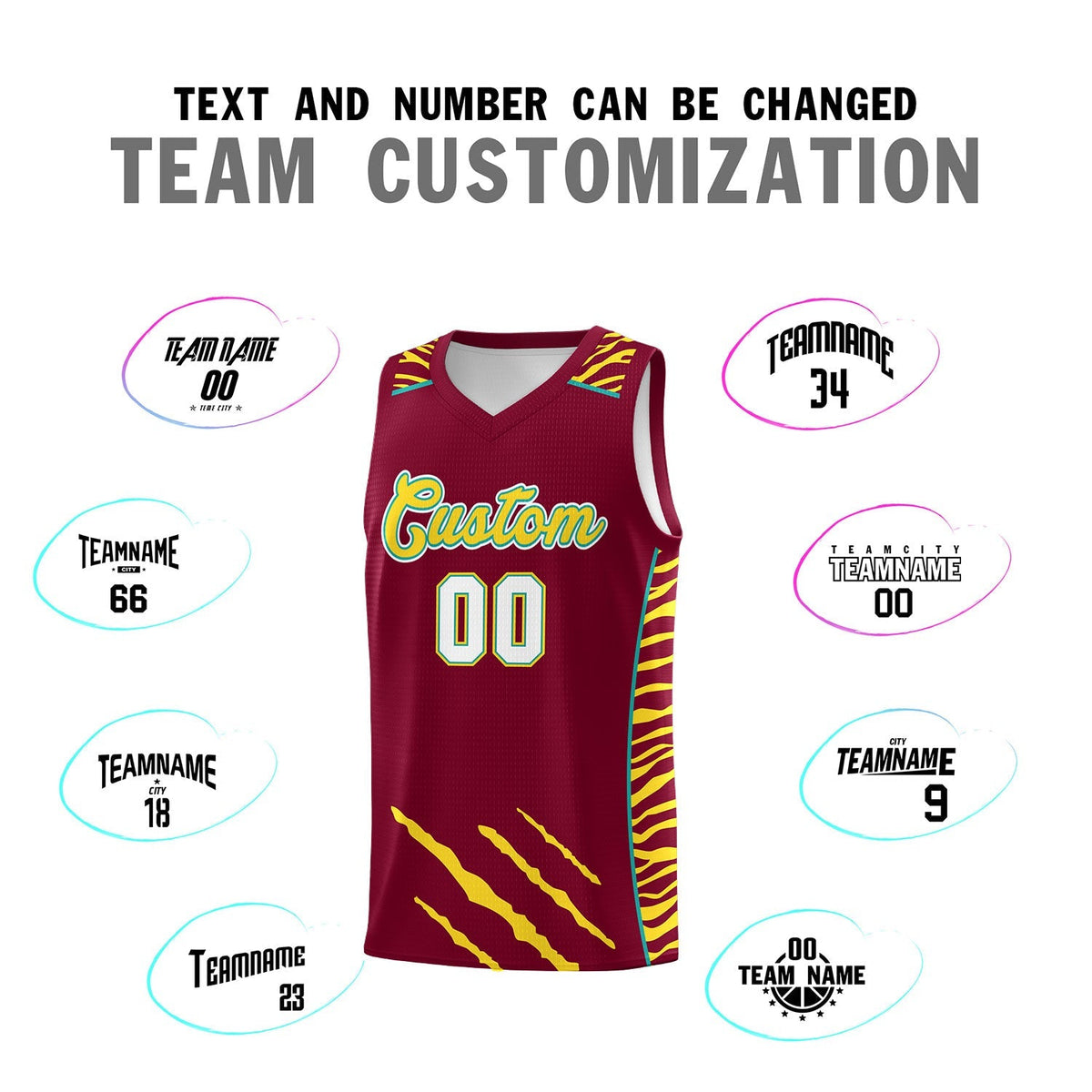 Custom Crimson Personalized Tiger Claw Pattern Sports Uniform Basketball Jersey