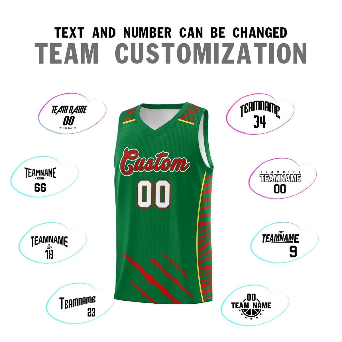 Custom Kelly Green Personalized Tiger Claw Pattern Sports Uniform Basketball Jersey