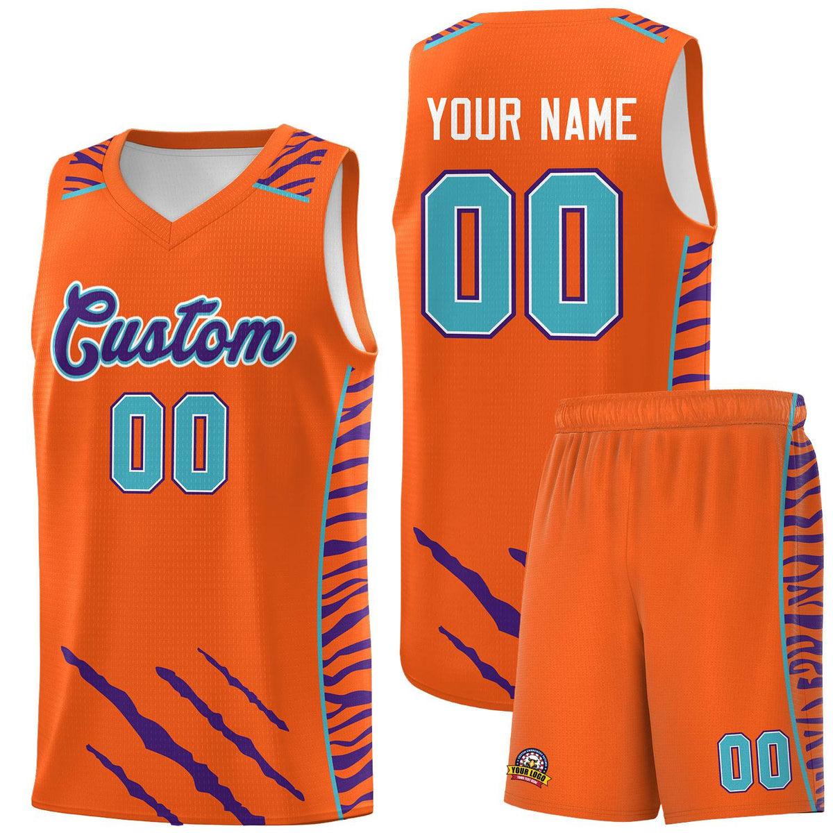 Custom Orange Personalized Tiger Claw Pattern Sports Uniform Basketball Jersey