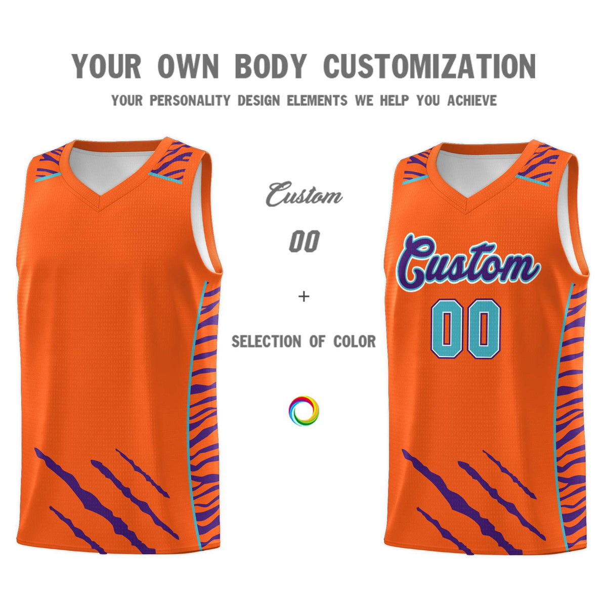 Custom Orange Personalized Tiger Claw Pattern Sports Uniform Basketball Jersey