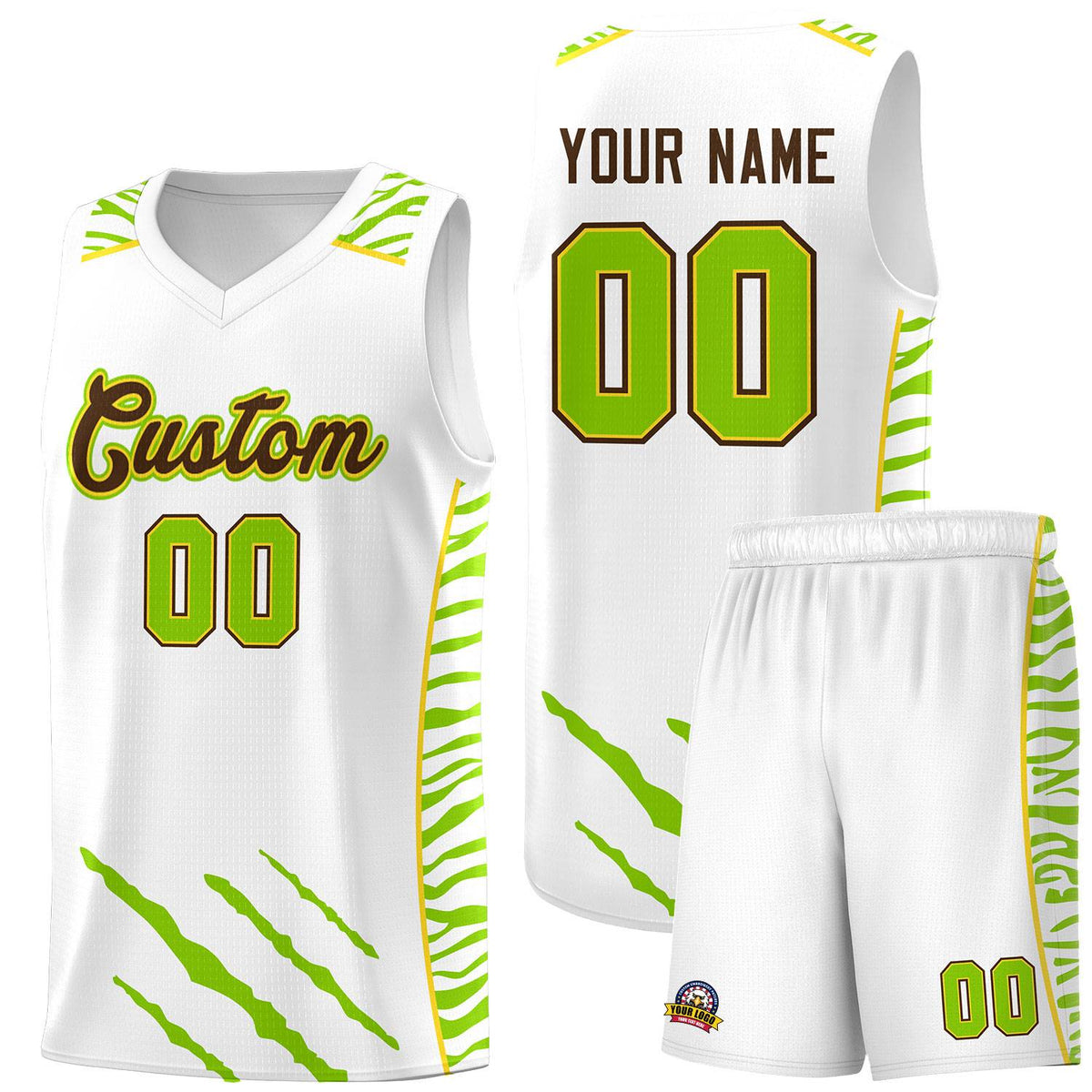 Custom White Personalized Tiger Claw Pattern Sports Uniform Basketball Jersey