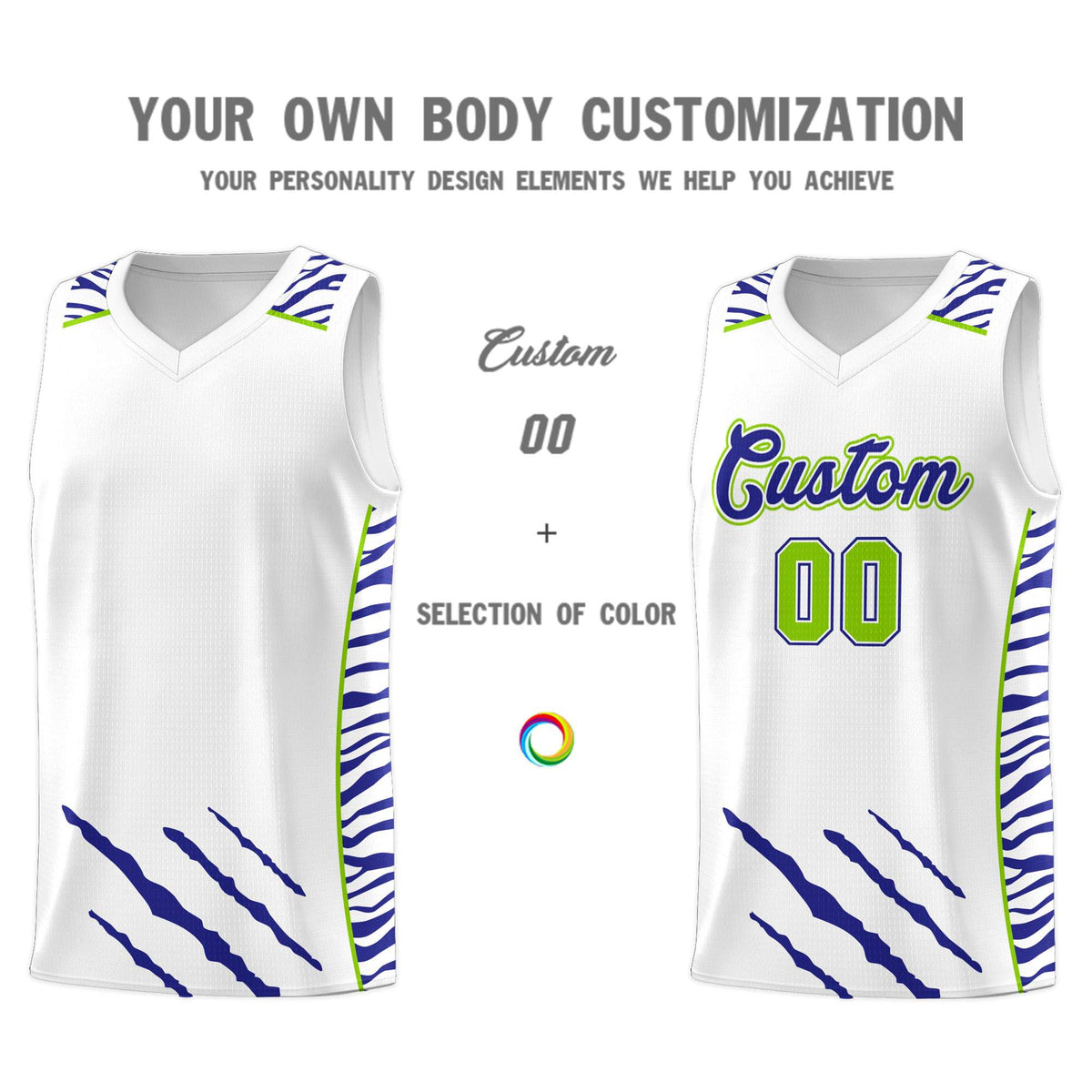 Custom White Personalized Tiger Claw Pattern Sports Uniform Basketball Jersey