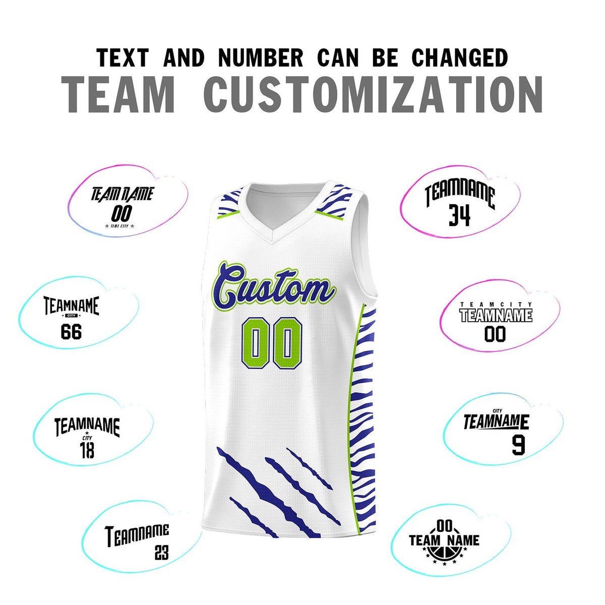 Custom White Personalized Tiger Claw Pattern Sports Uniform Basketball Jersey