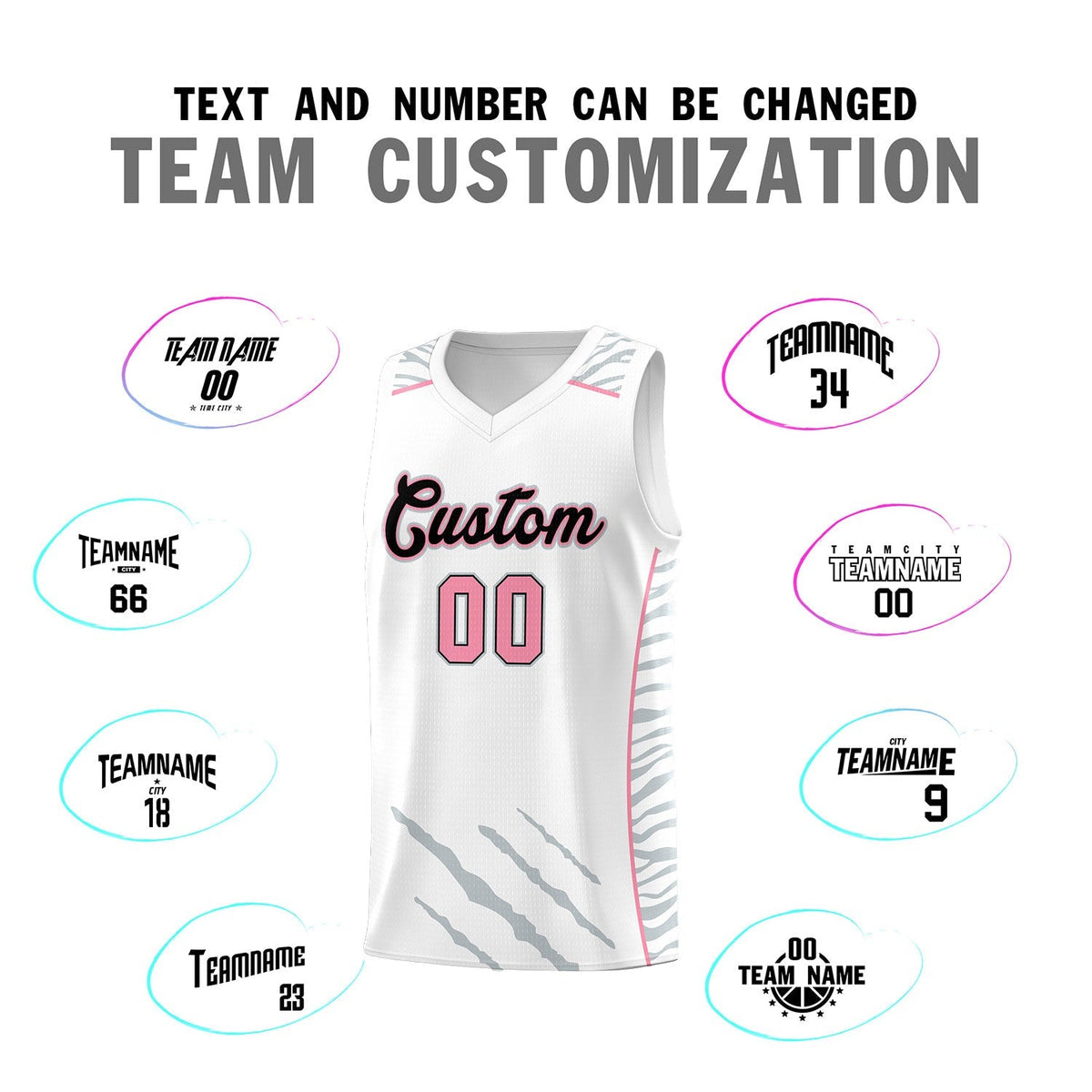 Custom White Personalized Tiger Claw Pattern Sports Uniform Basketball Jersey