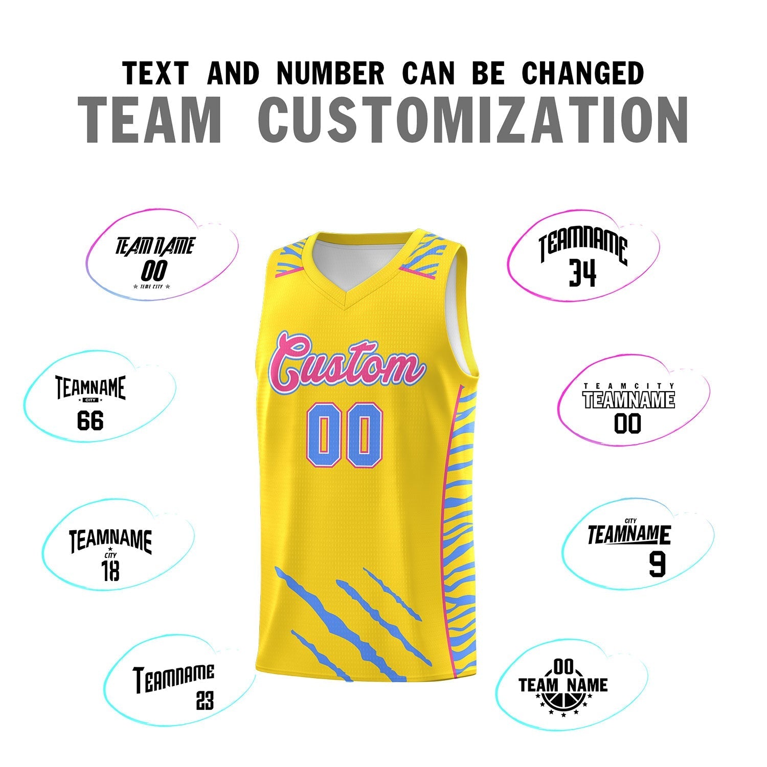 Custom Gold Personalized Tiger Claw Pattern Sports Uniform Basketball Jersey