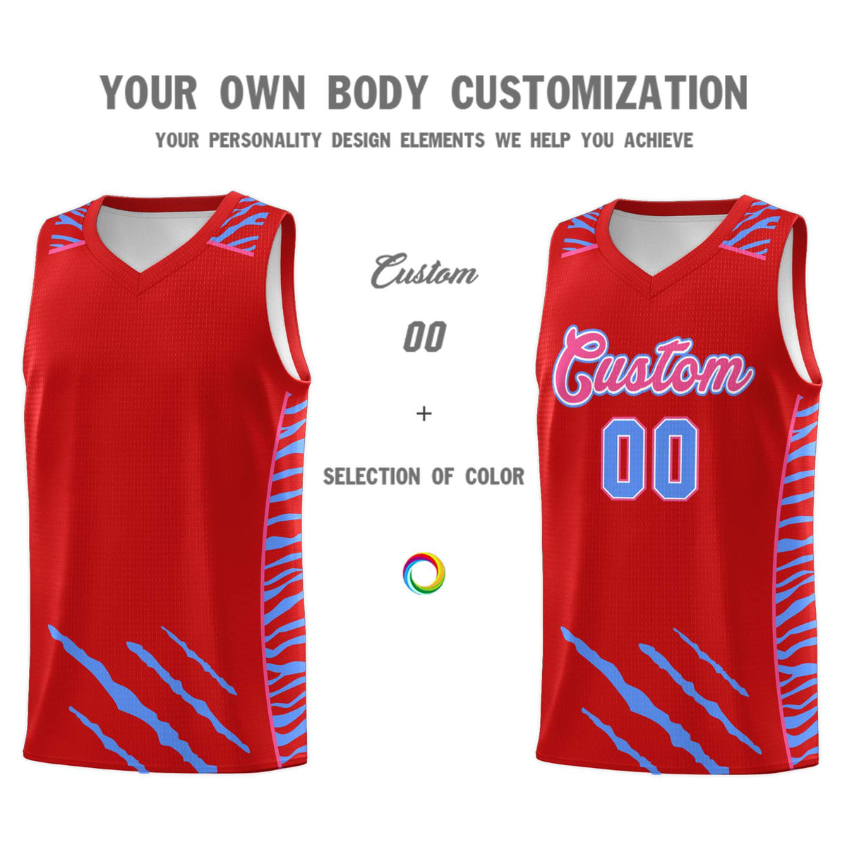 Custom Red Personalized Tiger Claw Pattern Sports Uniform Basketball Jersey