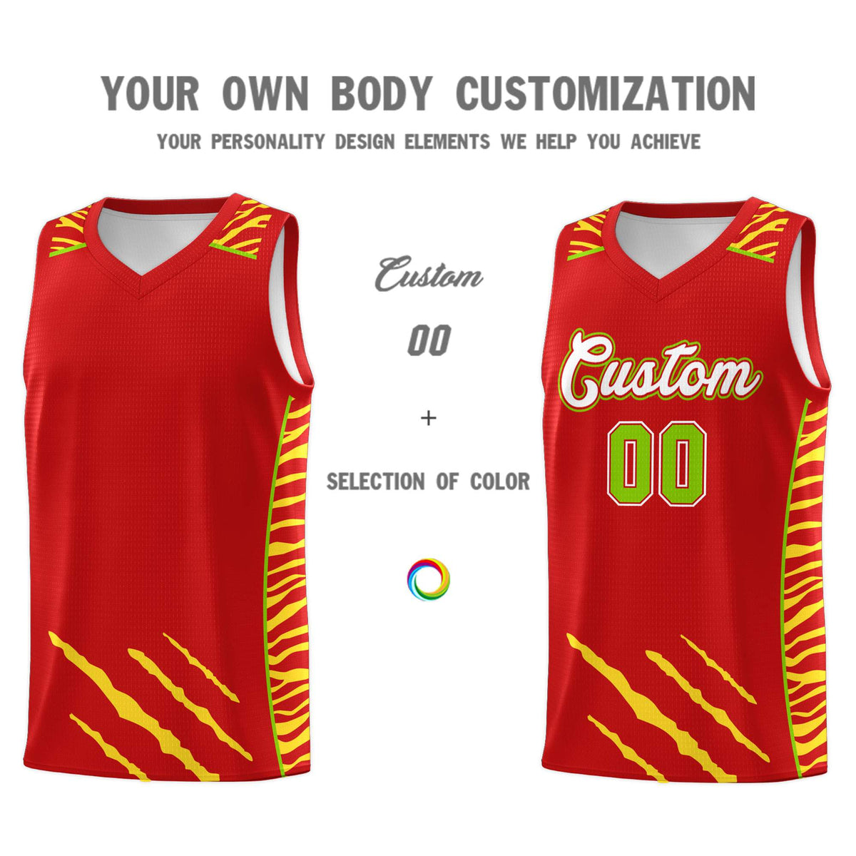 Custom Red Personalized Tiger Claw Pattern Sports Uniform Basketball Jersey