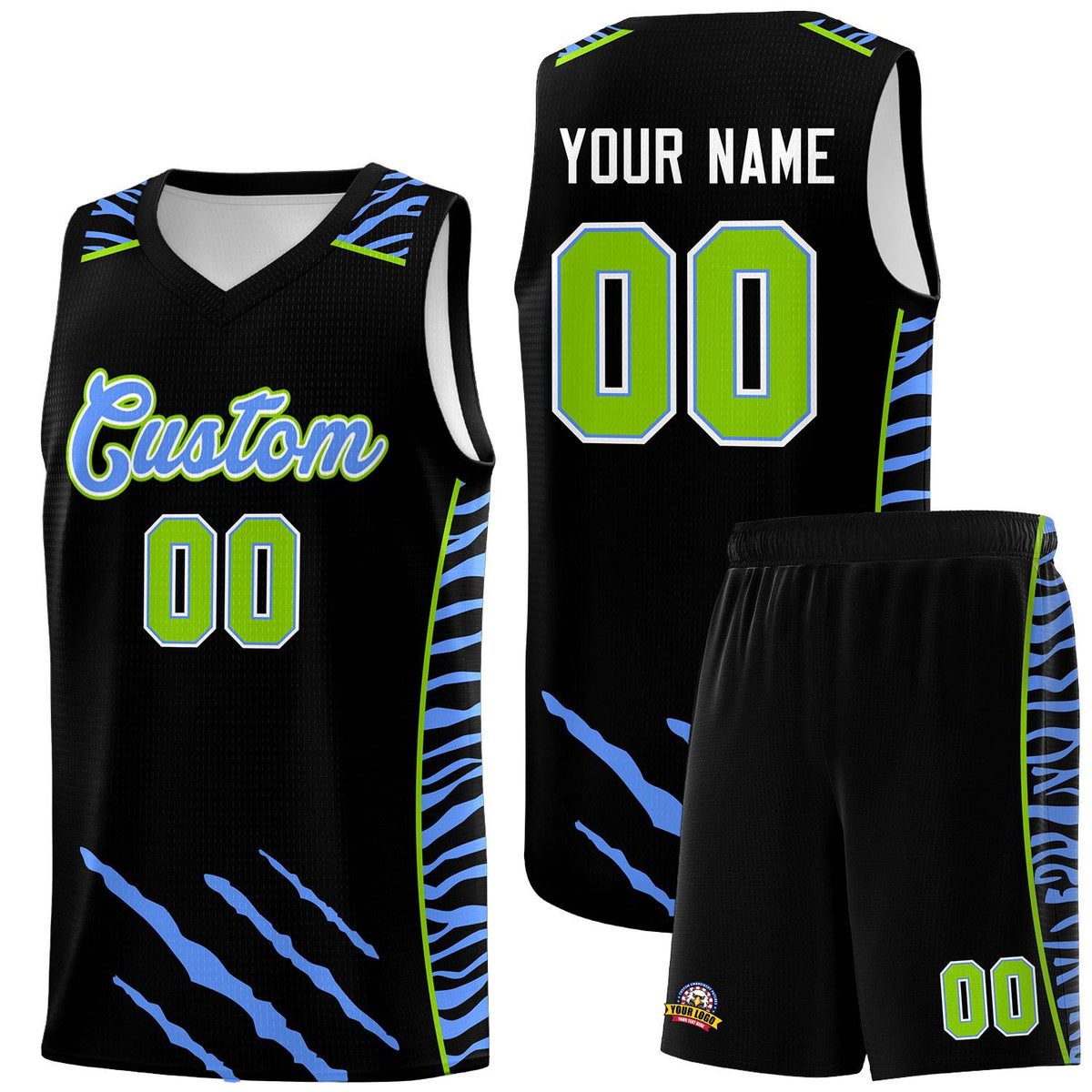 Custom Black Personalized Tiger Claw Pattern Sports Uniform Basketball Jersey