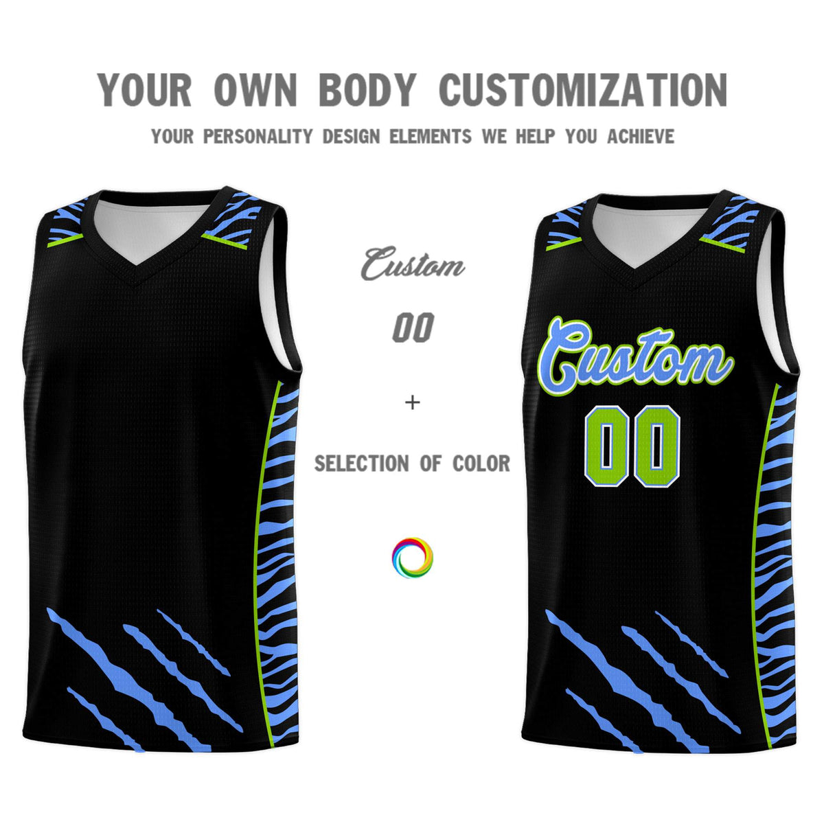 Custom Black Personalized Tiger Claw Pattern Sports Uniform Basketball Jersey