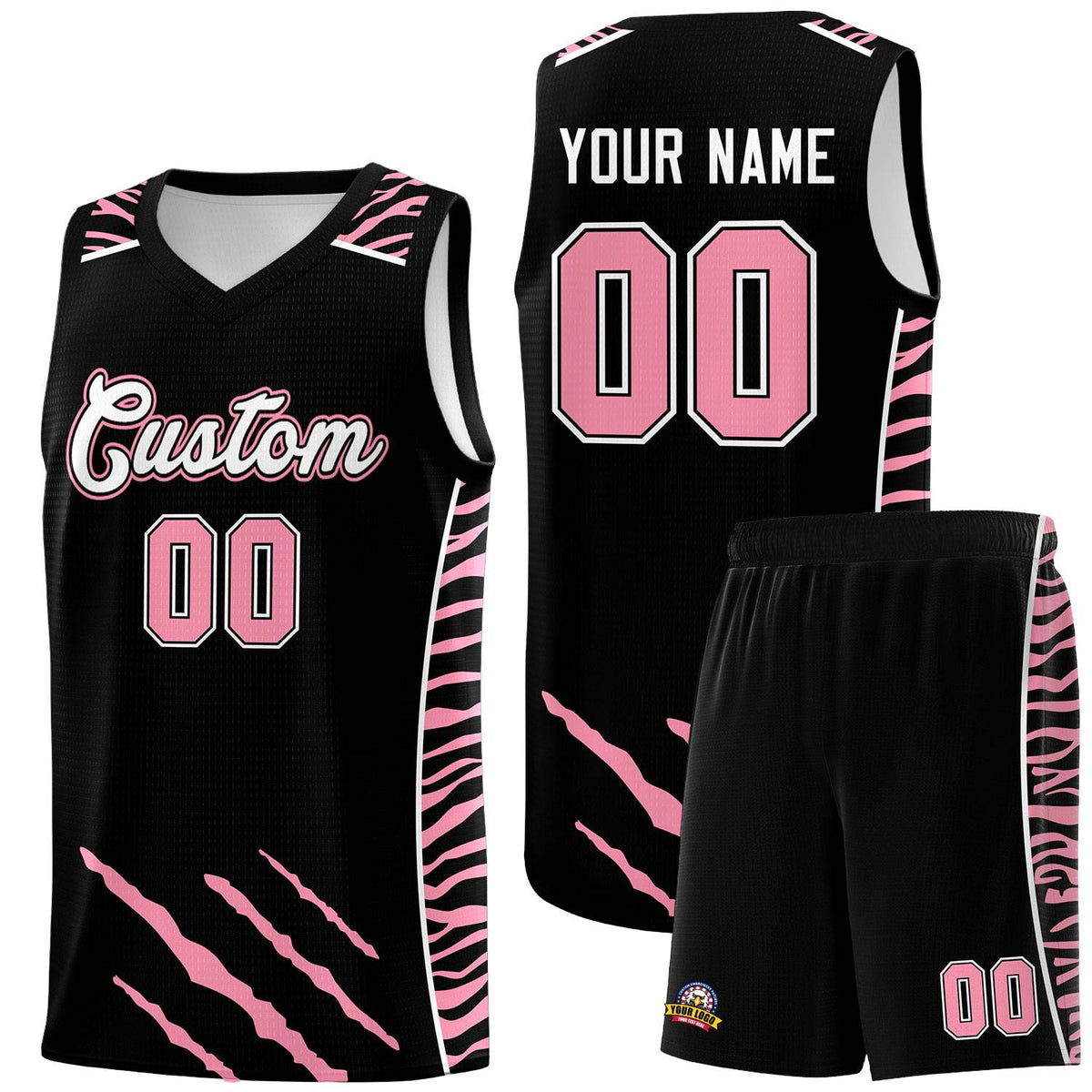 Custom Black Personalized Tiger Claw Pattern Sports Uniform Basketball Jersey