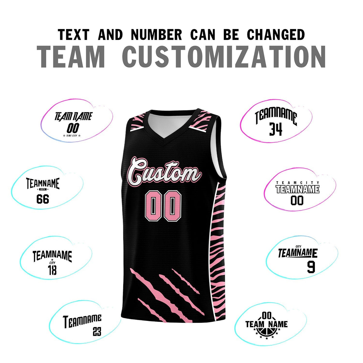 Custom Black Personalized Tiger Claw Pattern Sports Uniform Basketball Jersey