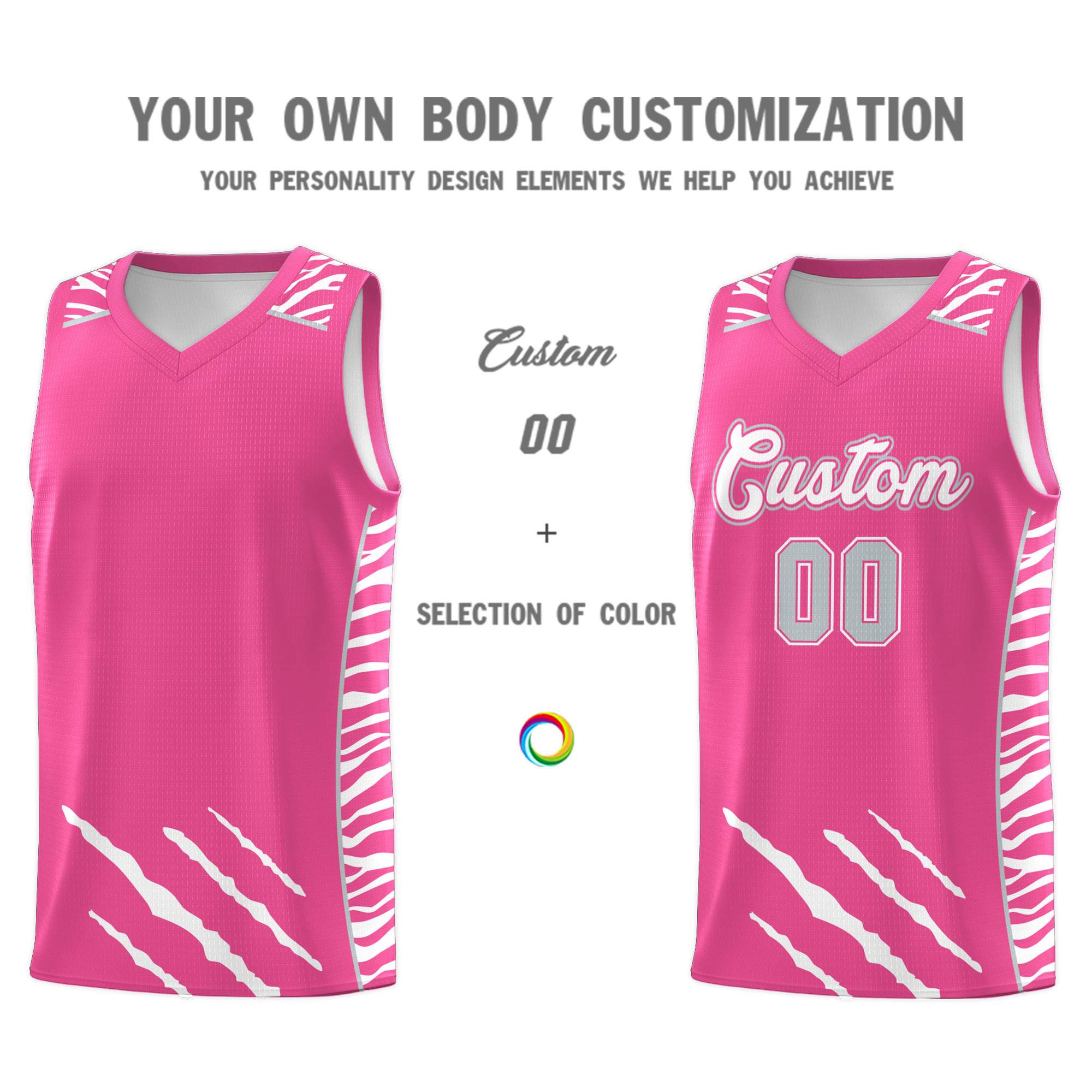 Custom Pink Personalized Tiger Claw Pattern Sports Uniform Basketball Jersey