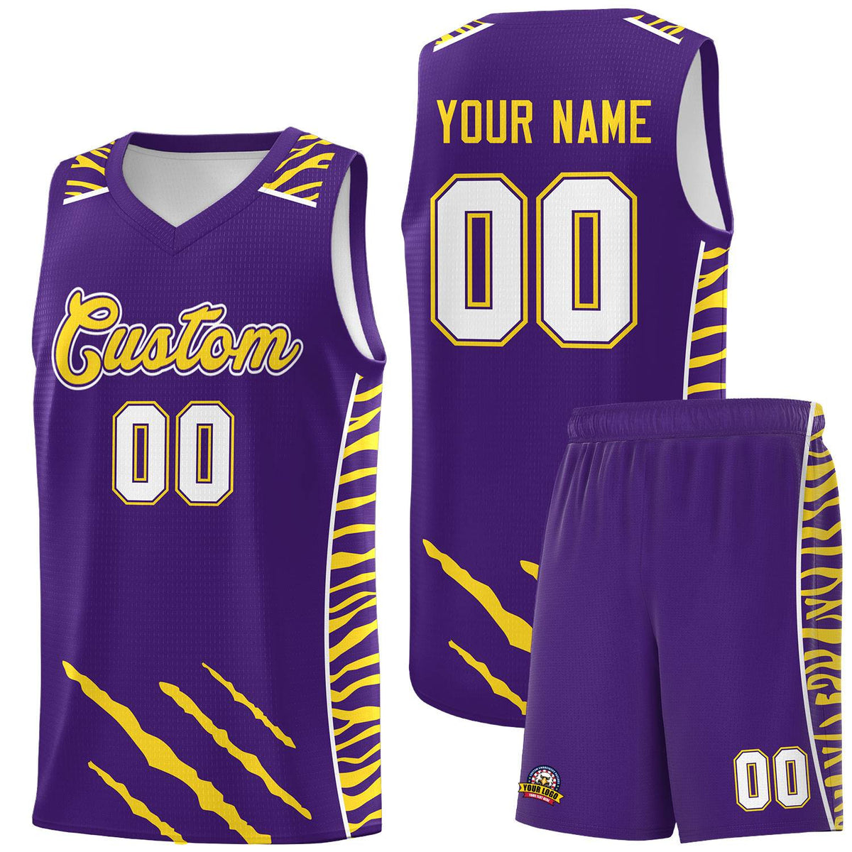 Custom Purple Personalized Tiger Claw Pattern Sports Uniform Basketball Jersey