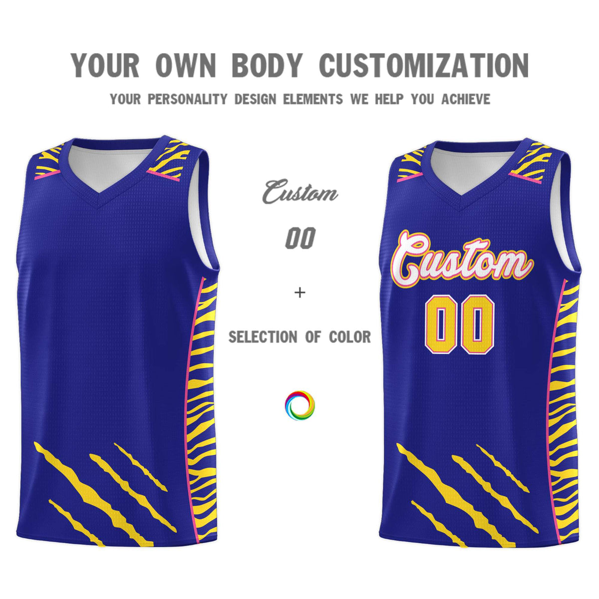 Custom Royal Personalized Tiger Claw Pattern Sports Uniform Basketball Jersey
