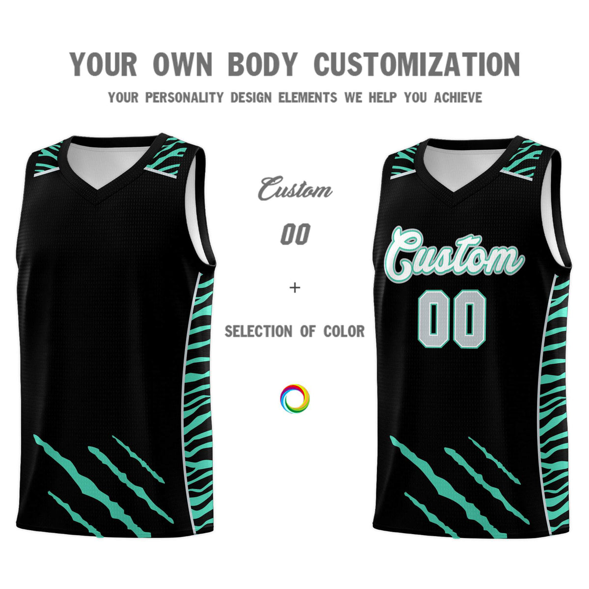 Custom Black Personalized Tiger Claw Pattern Sports Uniform Basketball Jersey
