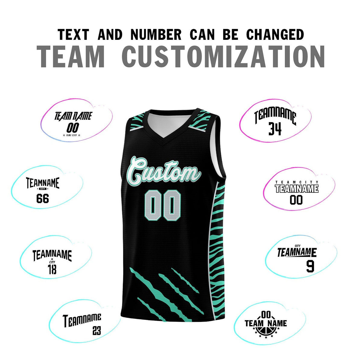Custom Black Personalized Tiger Claw Pattern Sports Uniform Basketball Jersey