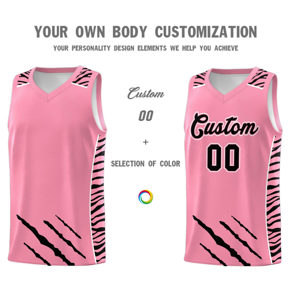 Custom Light Pink Personalized Tiger Claw Pattern Sports Uniform Basketball Jersey