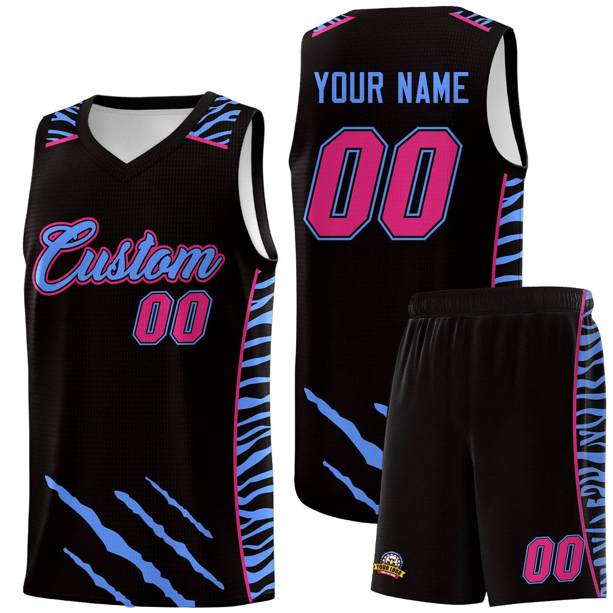 Custom Black Personalized Tiger Claw Pattern Sports Uniform Basketball Jersey