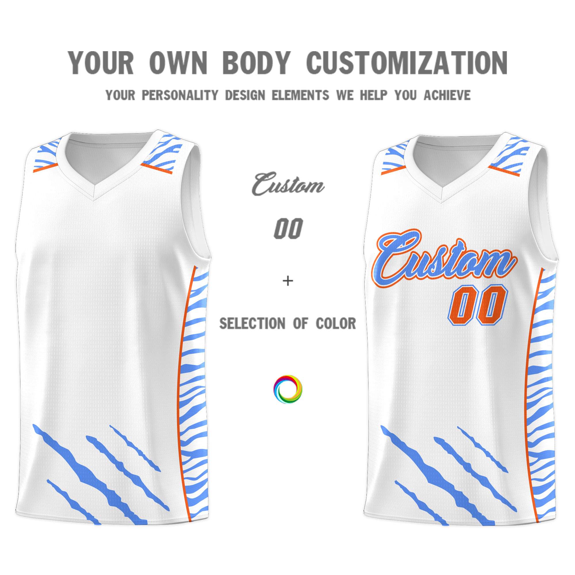 Custom White Personalized Tiger Claw Pattern Sports Uniform Basketball Jersey