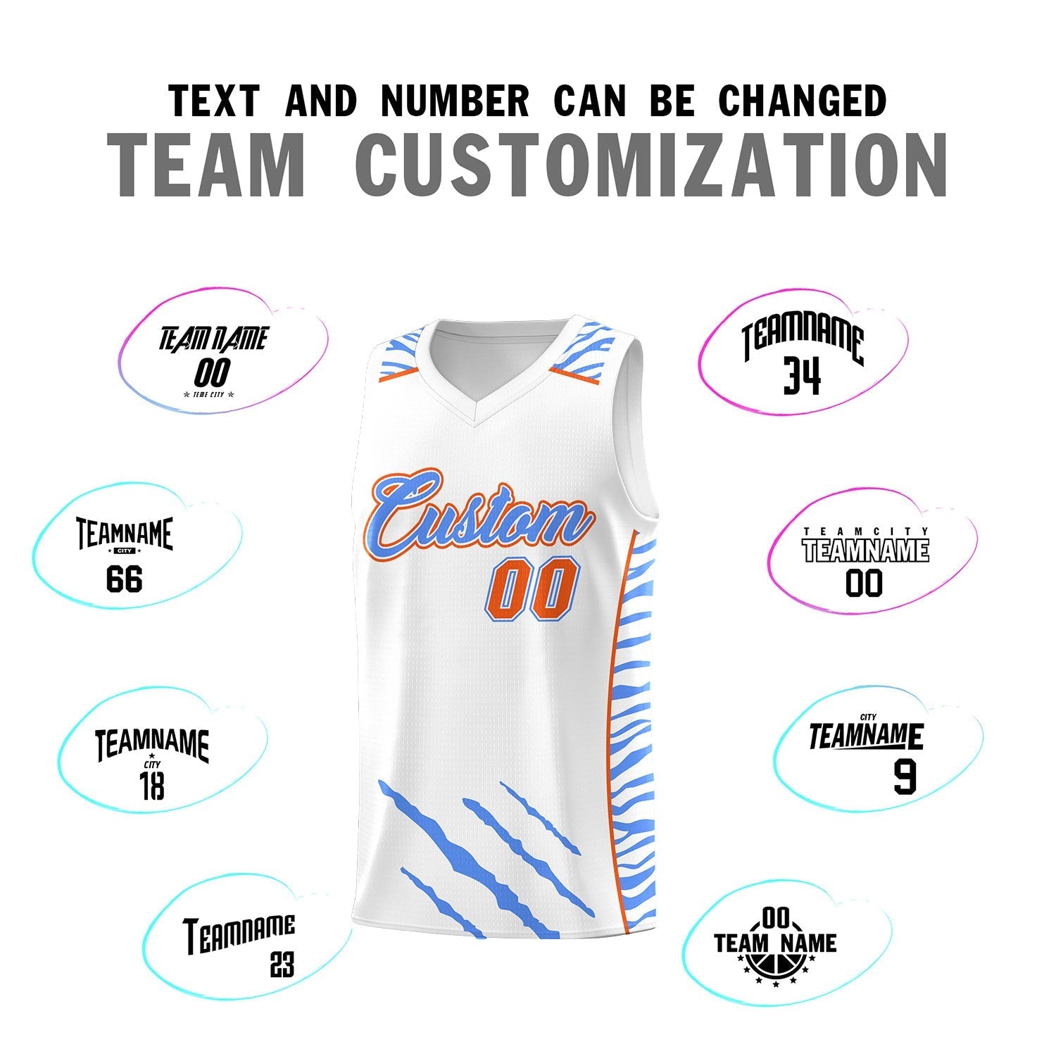 Custom White Personalized Tiger Claw Pattern Sports Uniform Basketball Jersey