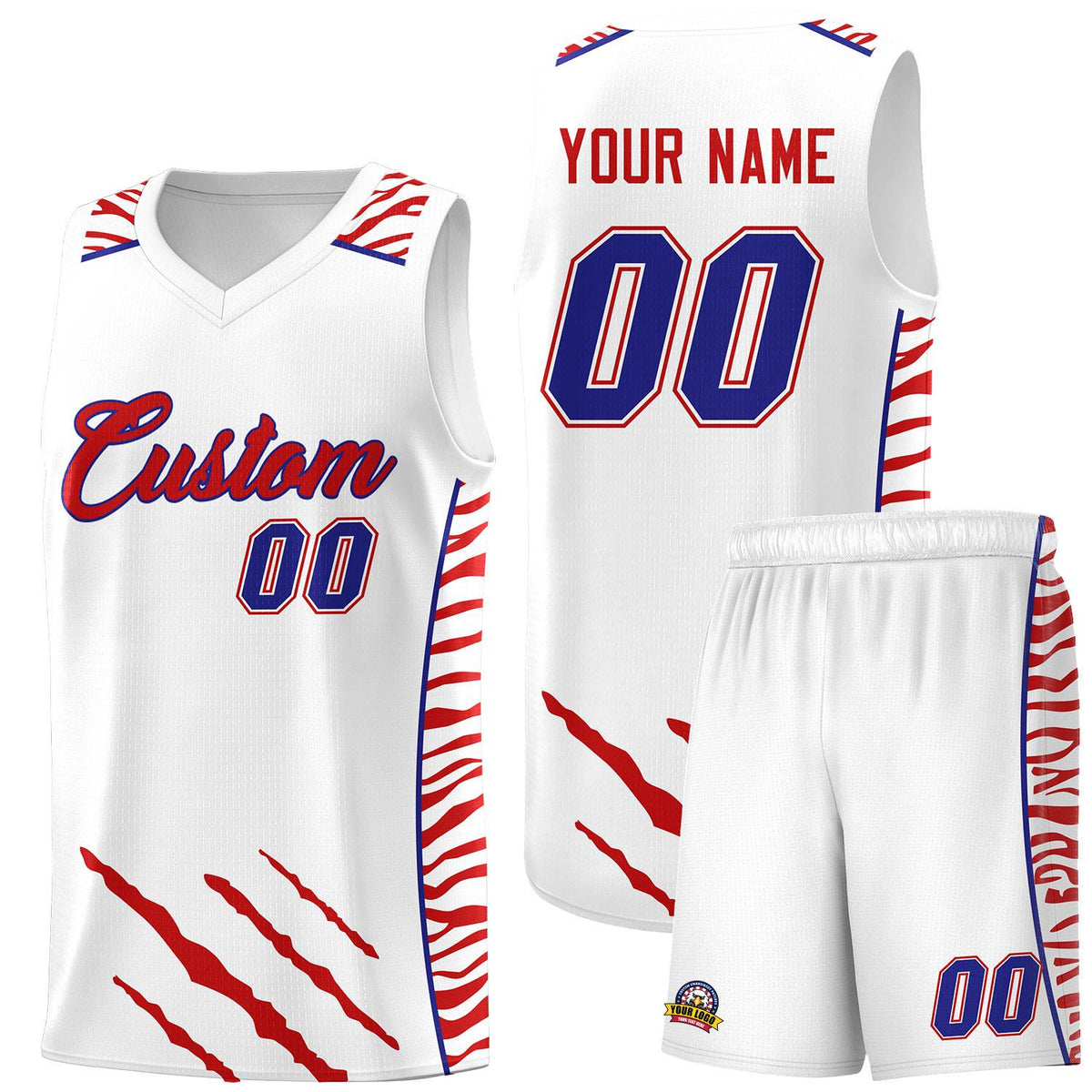 Custom White Personalized Tiger Claw Pattern Sports Uniform Basketball Jersey