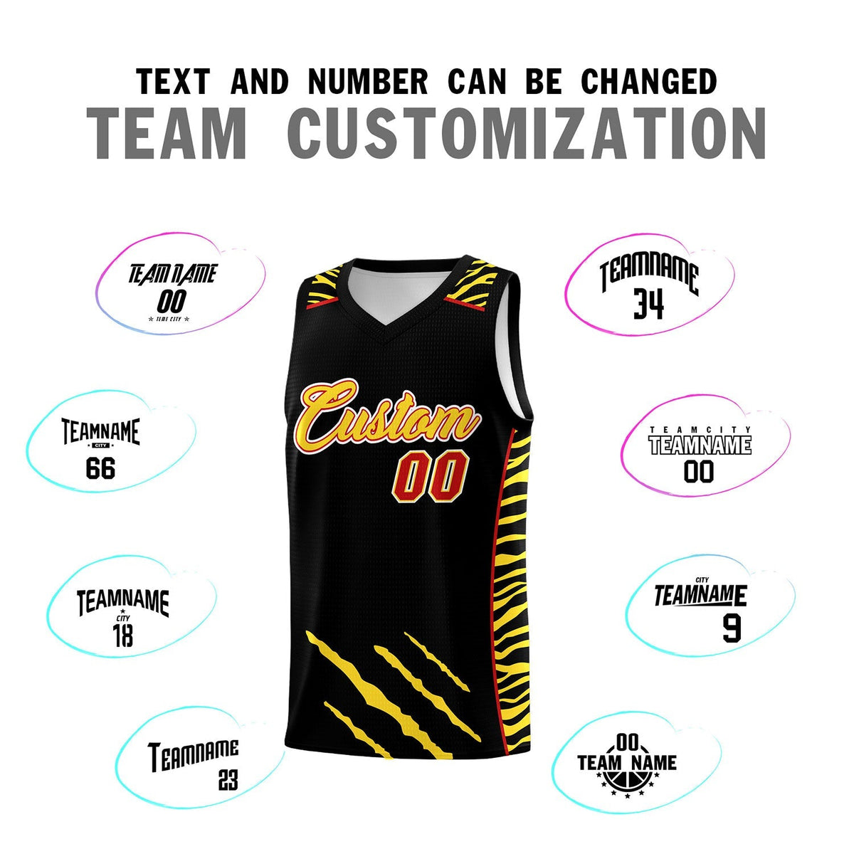 Custom Black Personalized Tiger Claw Pattern Sports Uniform Basketball Jersey