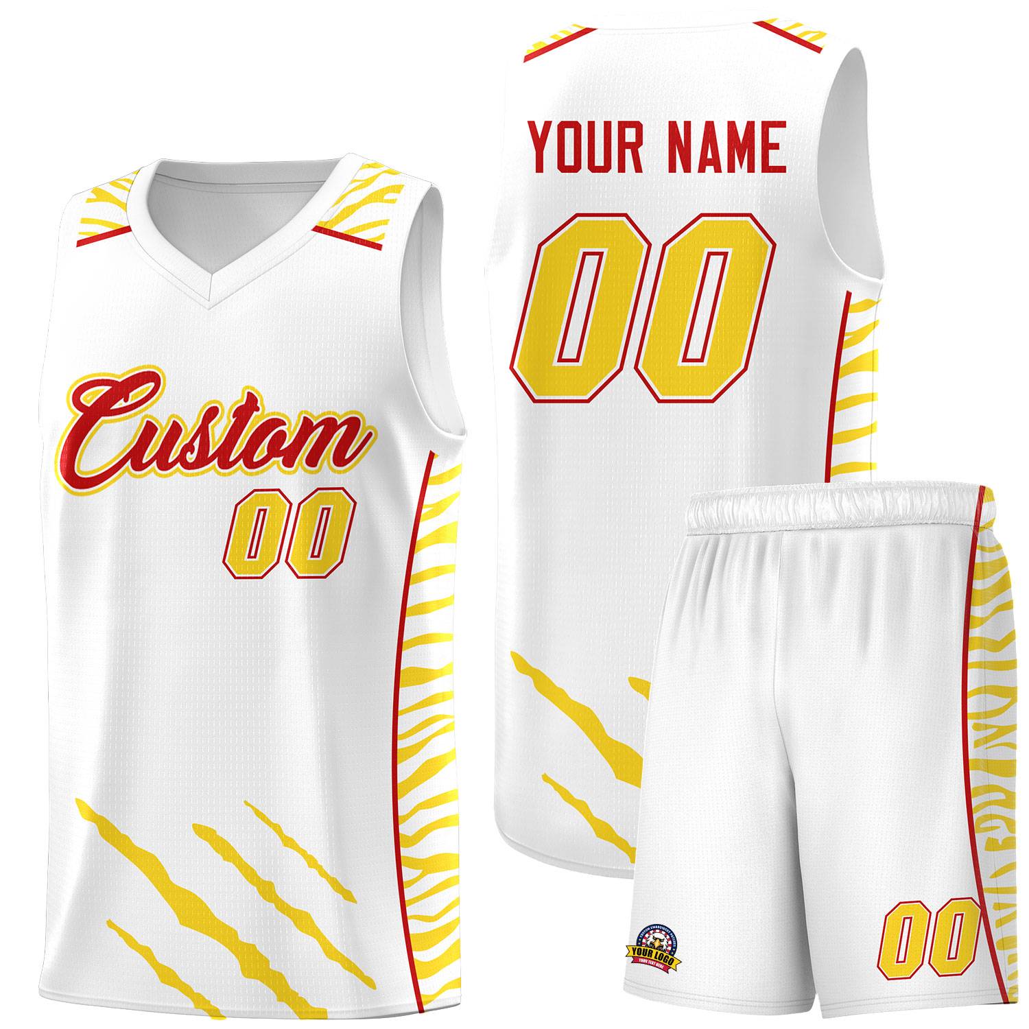 Custom White Personalized Tiger Claw Pattern Sports Uniform Basketball Jersey