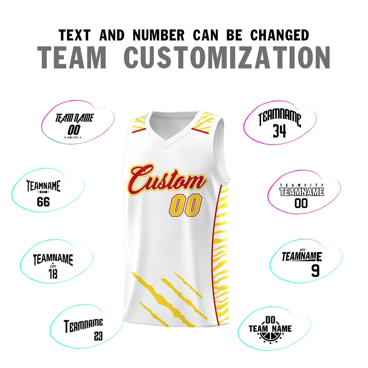 Custom White Personalized Tiger Claw Pattern Sports Uniform Basketball Jersey