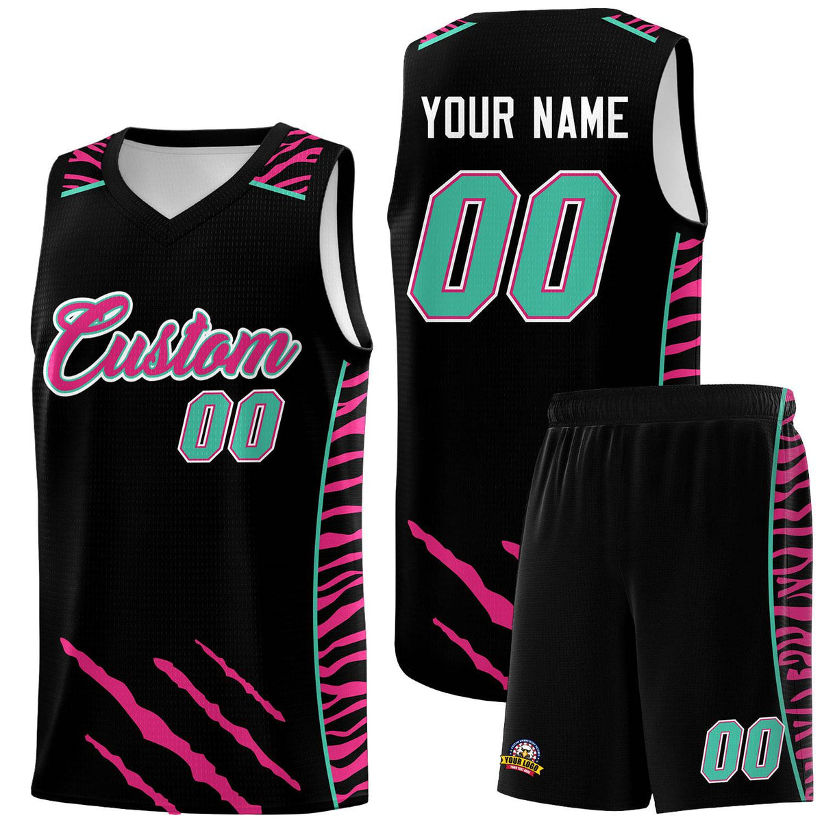 Custom Black Personalized Tiger Claw Pattern Sports Uniform Basketball Jersey
